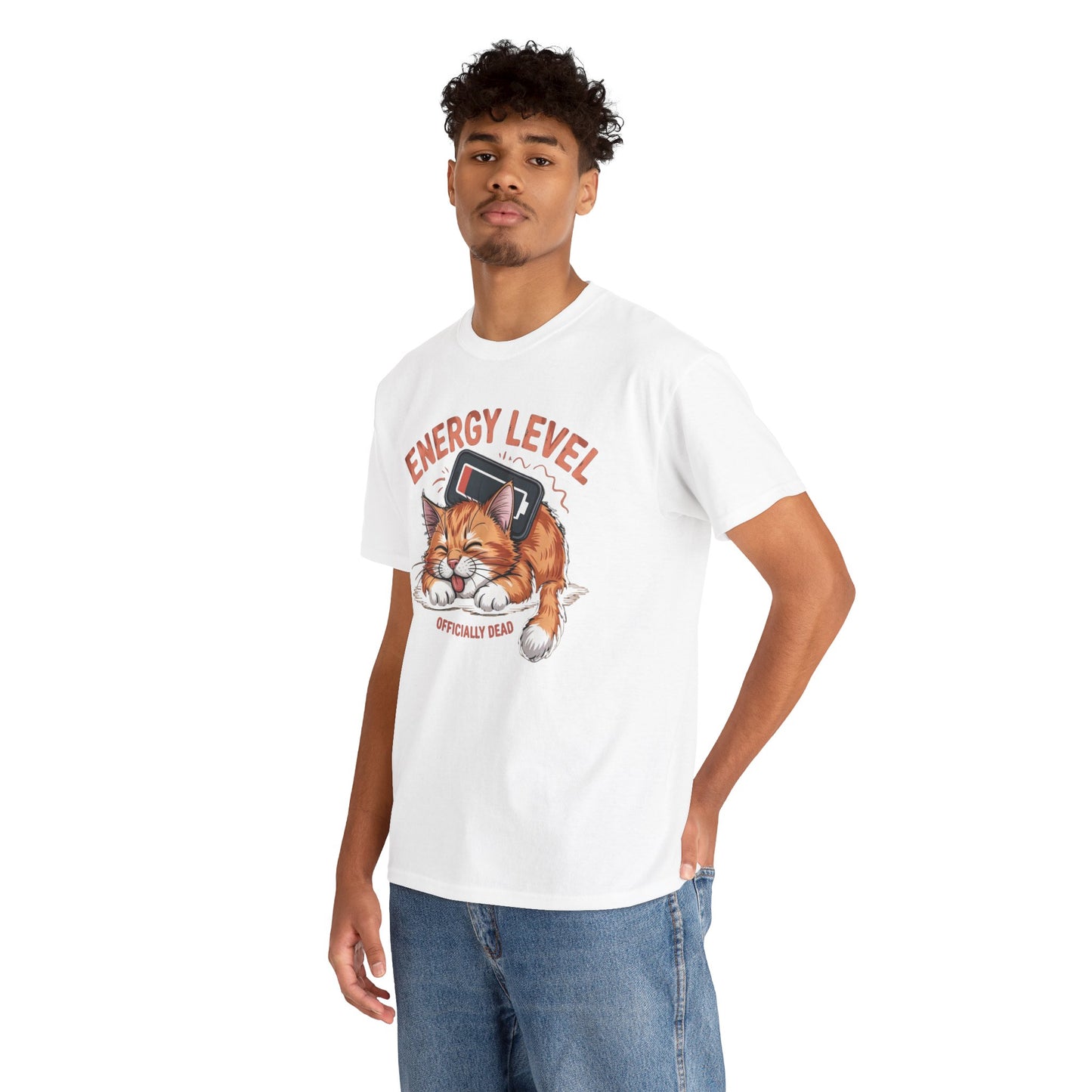 Energy Level: Officially Dead T-Shirt — Funny Cat Graphic Tee, Cat Lover Gift - 14867