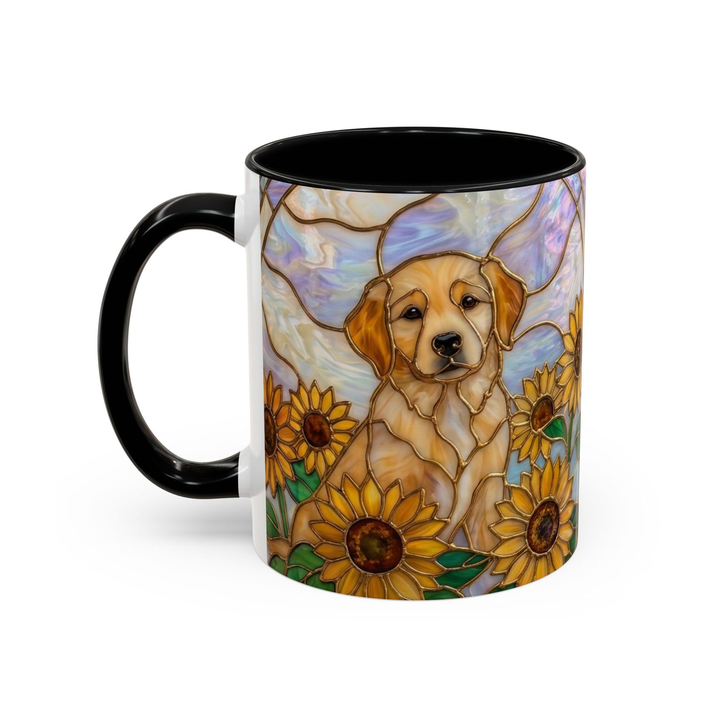 Sunflower Golden Retriever P uppiesAccent Coffee Mug –  Stained Glass Design (11/15 oz) - 14527