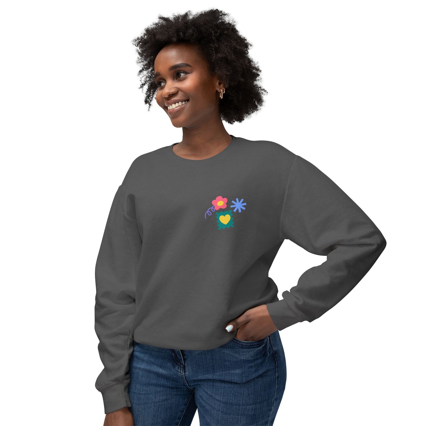 Flowers, Heart, Rainbow, Happy Face - Unisex Lightweight Crewneck Sweatshirt - 11485