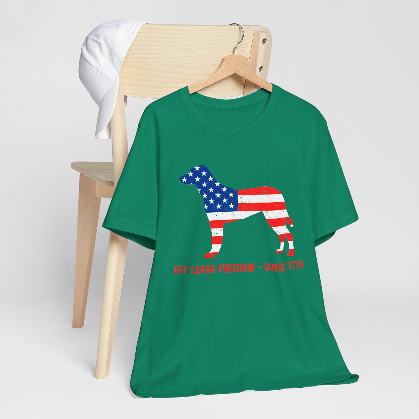Patriotic Dog Lover Tee | Off Leash Freedom T-shirt, Dog Graphic Shirt, Fourth of July Gift, Casual Wear, Pet Lover Apparel - 13790