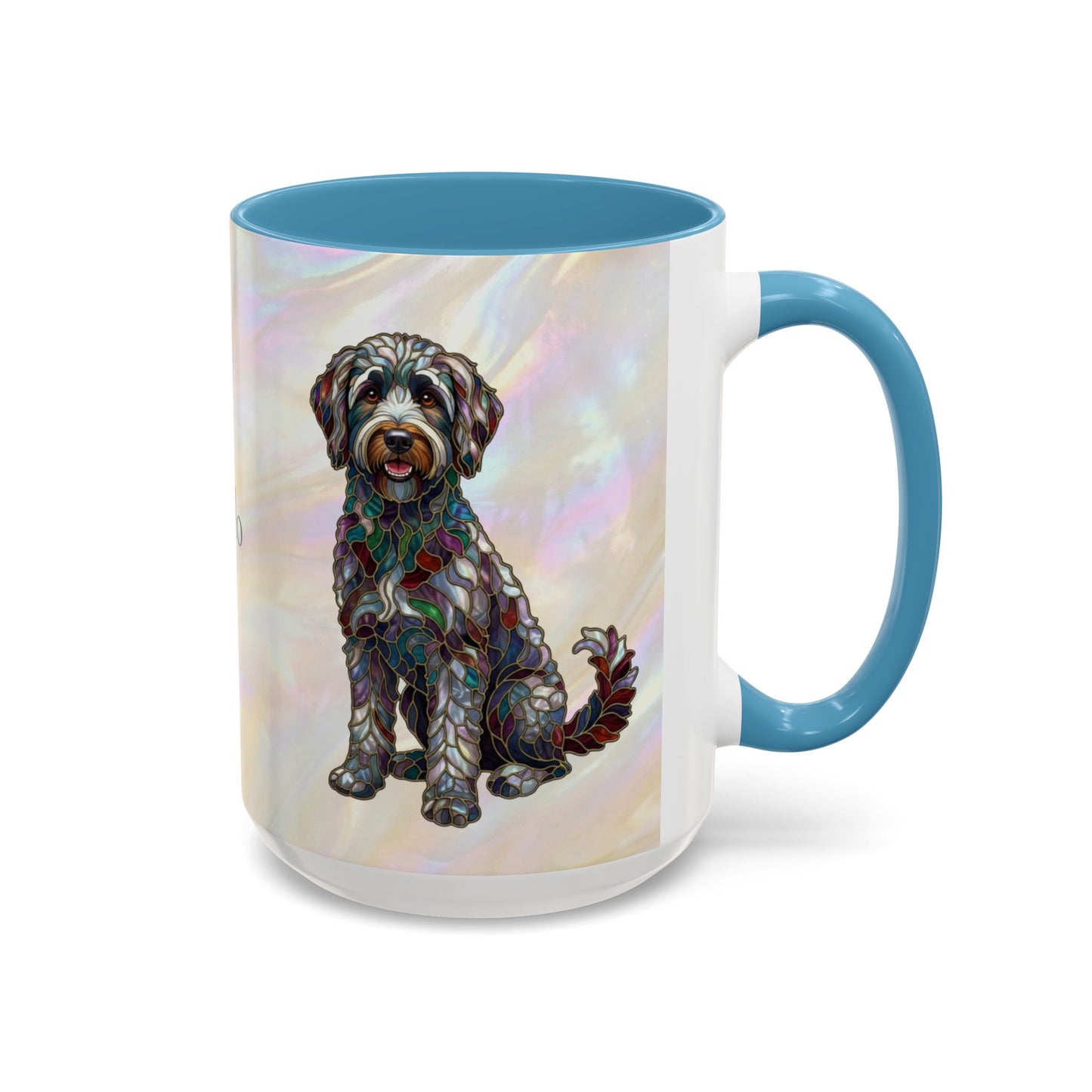 Personalized Labradoodle Dog Mug — Custom Name Accent Coffee Mug (11/15 oz) with Stained Glass Art - 14526