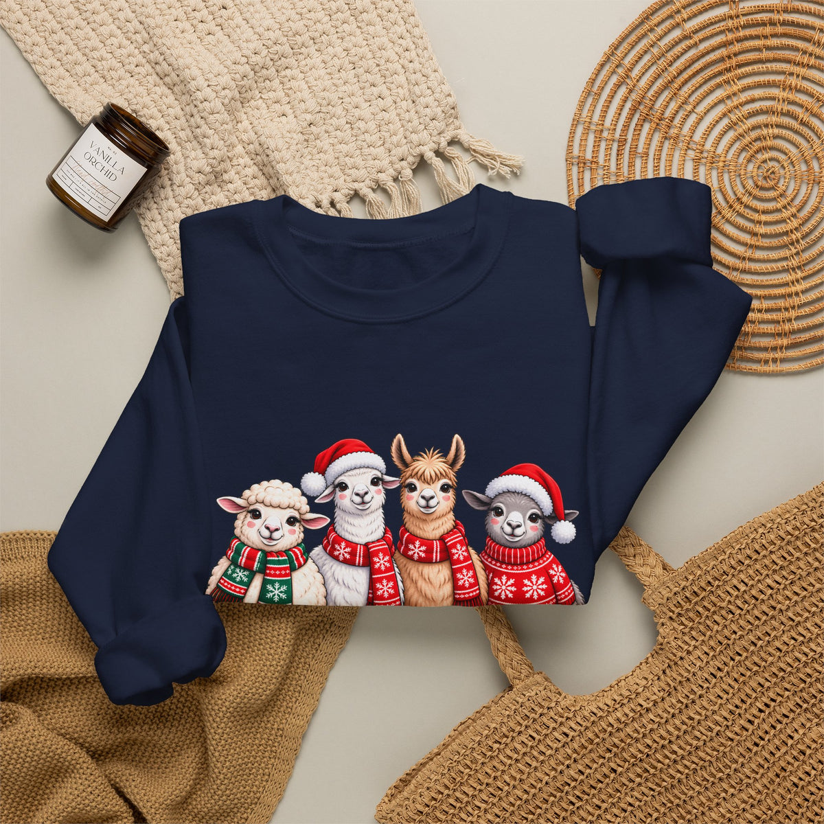Festive Christmas Animal Friends Sweatshirt, Cute Sheep & Alpaca Holiday Crewneck - 14553
