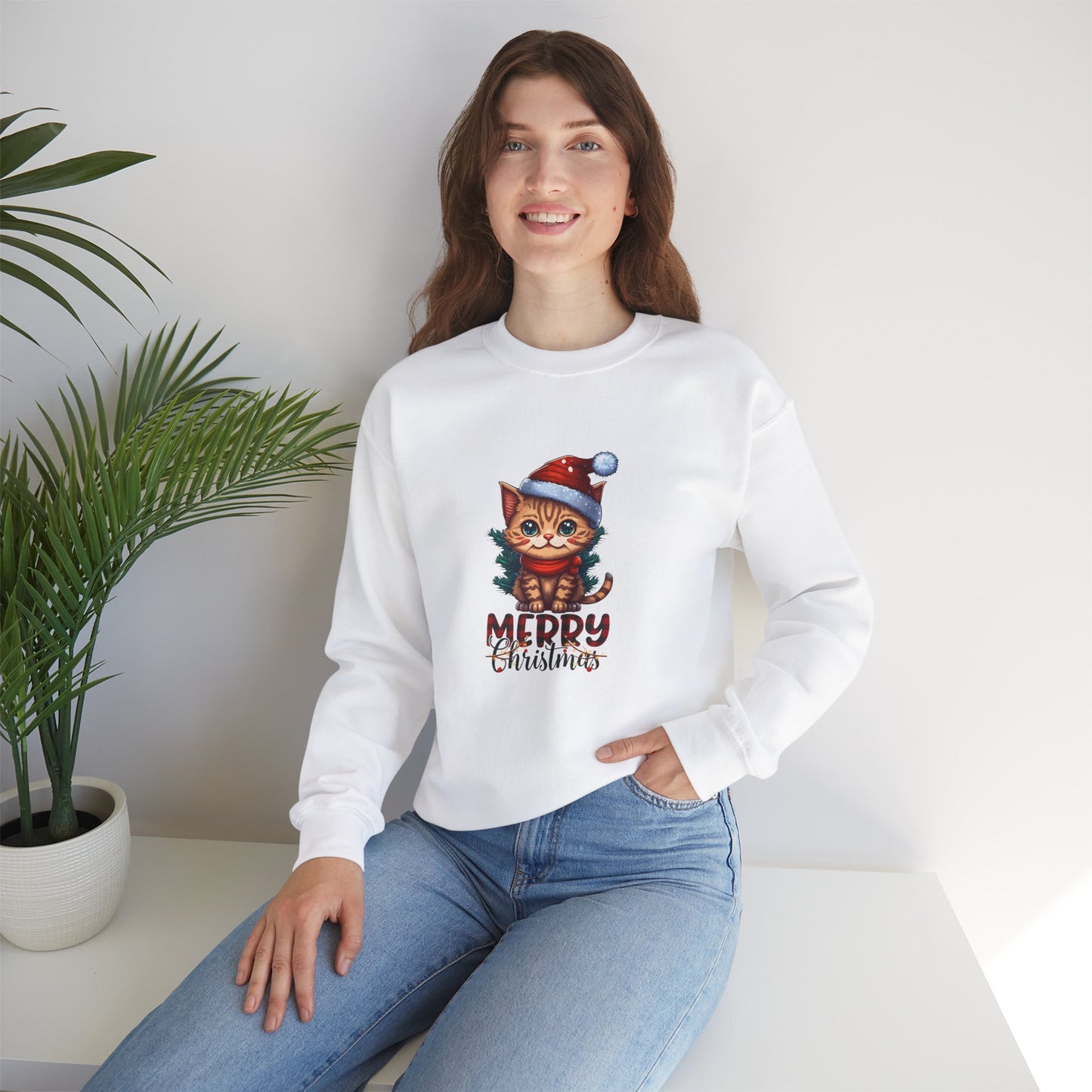 Merry Christmas, Cat - Unisex Heavy Blend™ Crewneck Sweatshirt