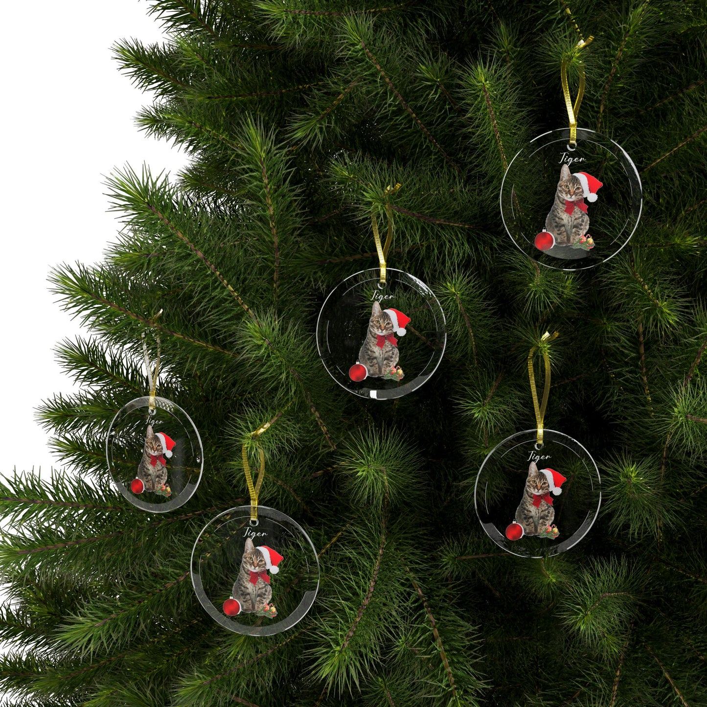 Tiger, Cat, Customizable - Glass Ornaments - 10247