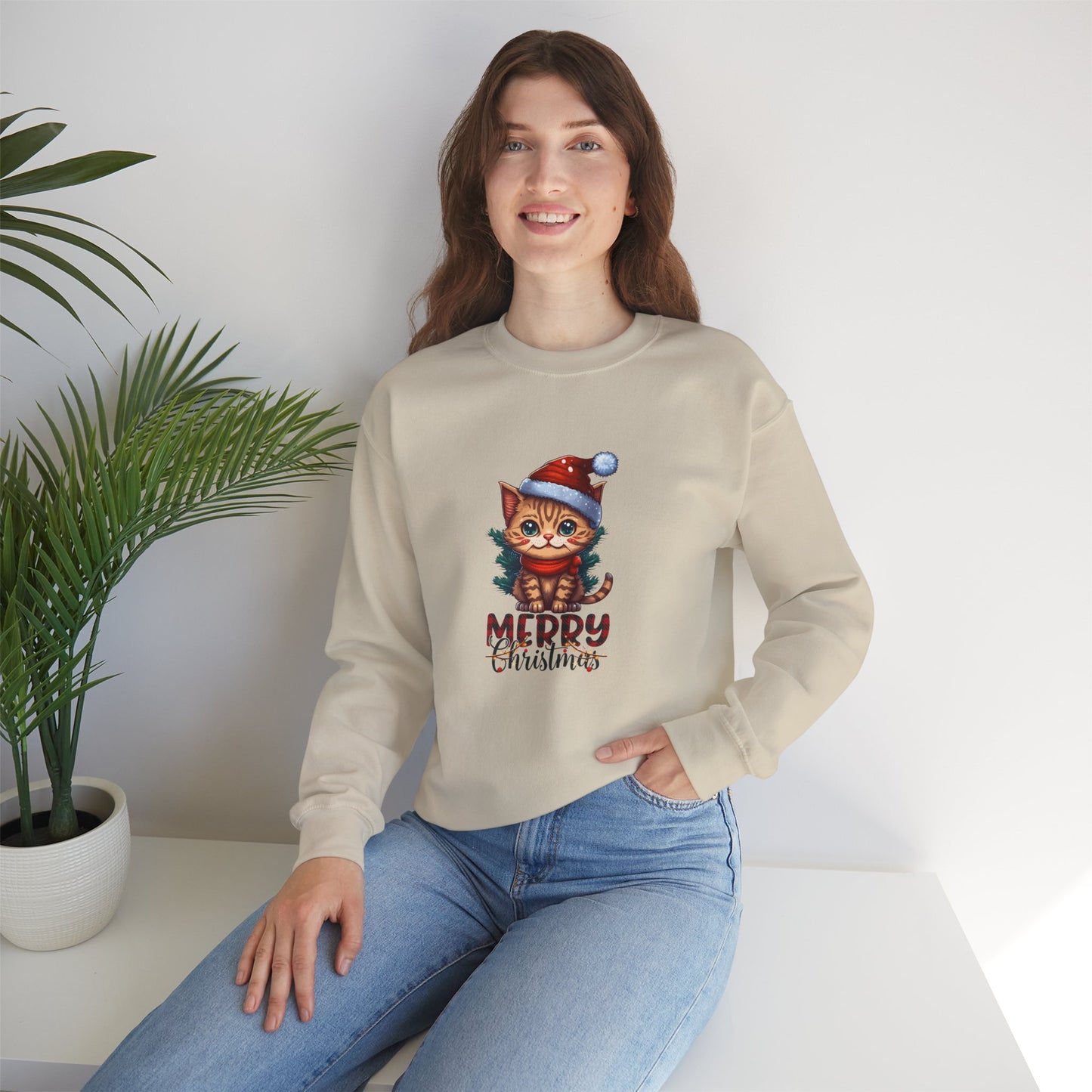 Merry Christmas, Cat - Unisex Heavy Blend™ Crewneck Sweatshirt