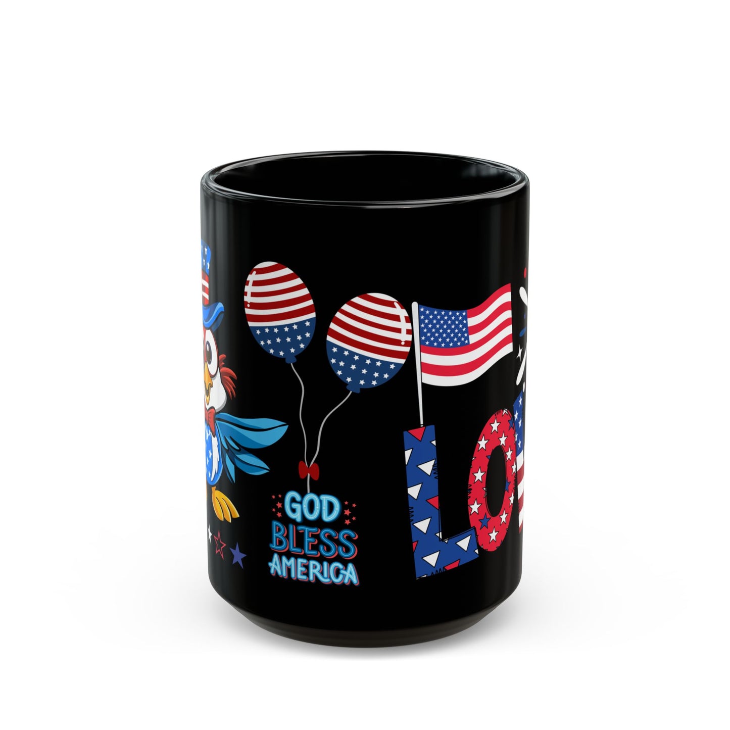 July 4, Patriotic Eagle - Black Mug (11oz, 15oz) - 10577