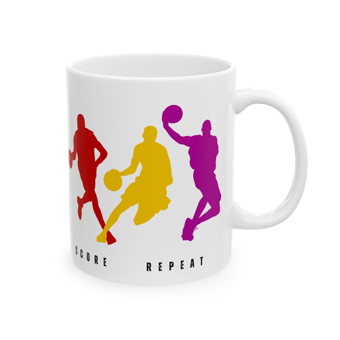 Dribble, Shoot, Score & Repeat, Basketball - Ceramic Mug, (11oz, 15oz) - 10301