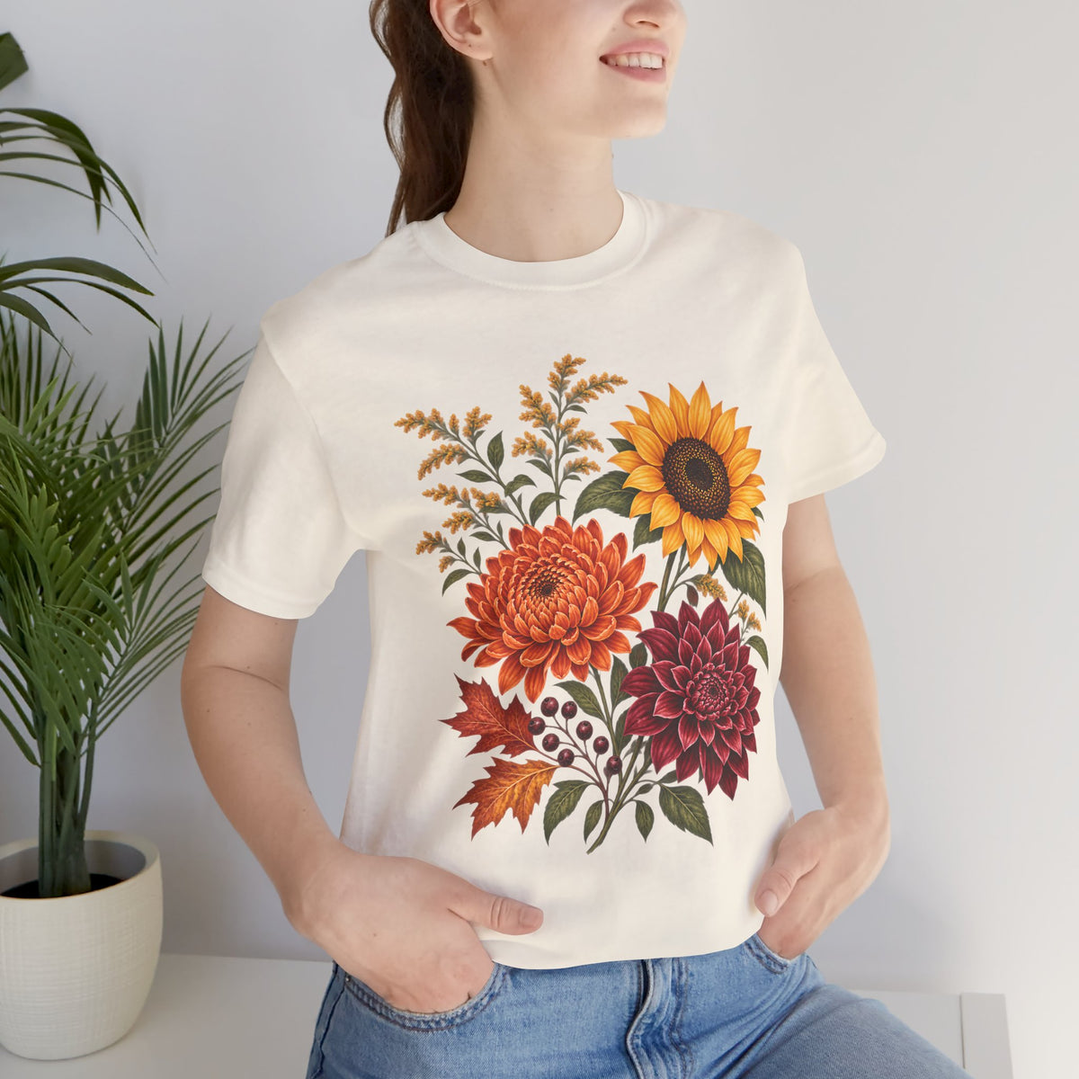 Autumn Wildflower Bouquet T-Shirt, Vintage Botanical Floral Tee - 14565