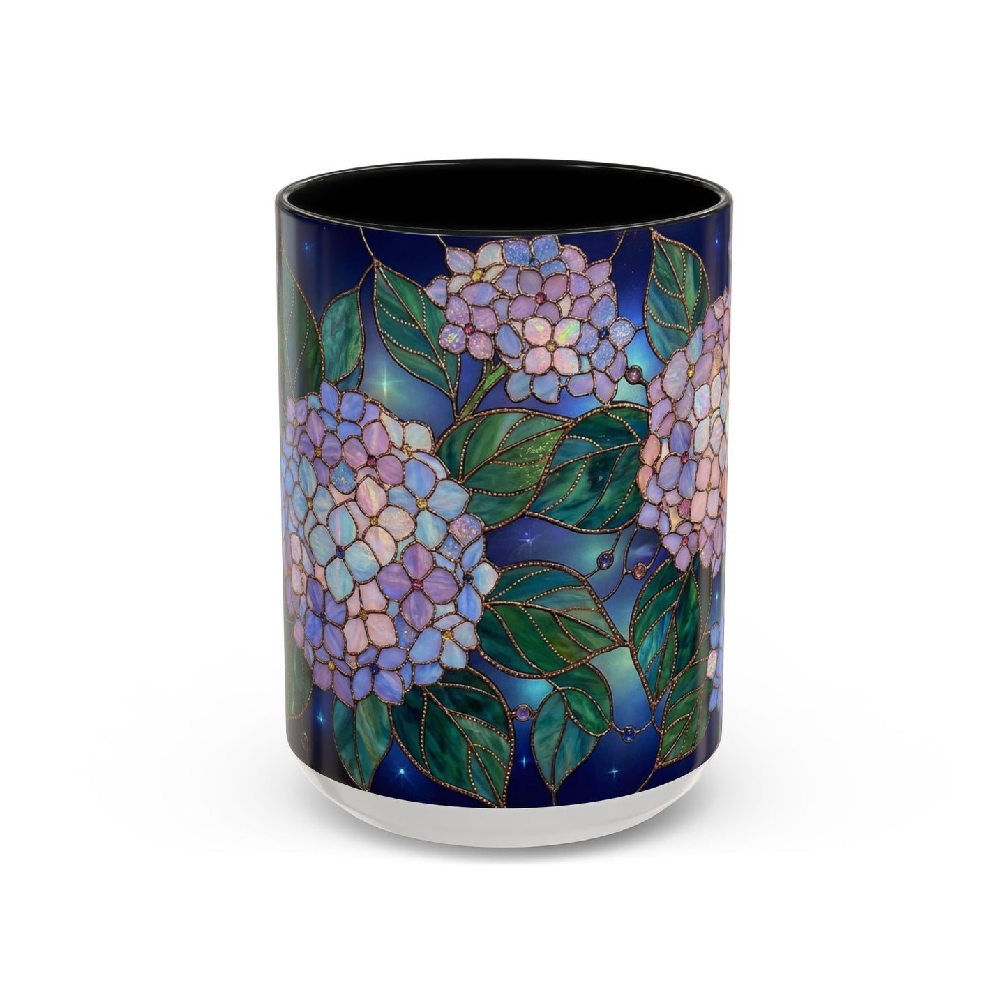 Hydrangea Floral Accent Coffee Mug — Stained Glass Design (11/15 oz) - 14571