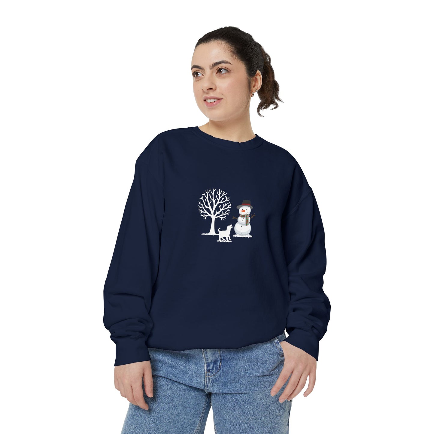 Winter Tree, Snowman, Puppy - Unisex Garment-Dyed Sweatshirt - 10261