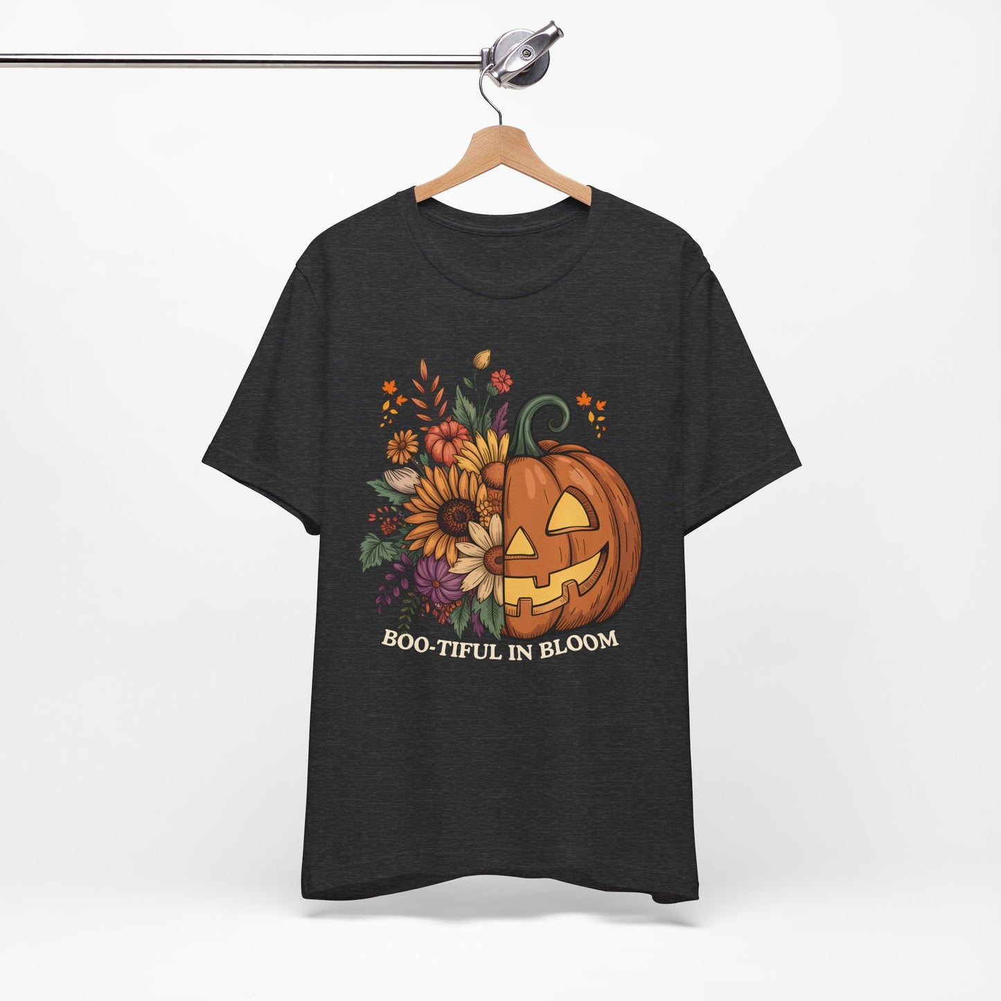 Boo-tiful in Bloom Halloween Pumpkin Floral T-Shirt — Fall Graphic Tee - 14925