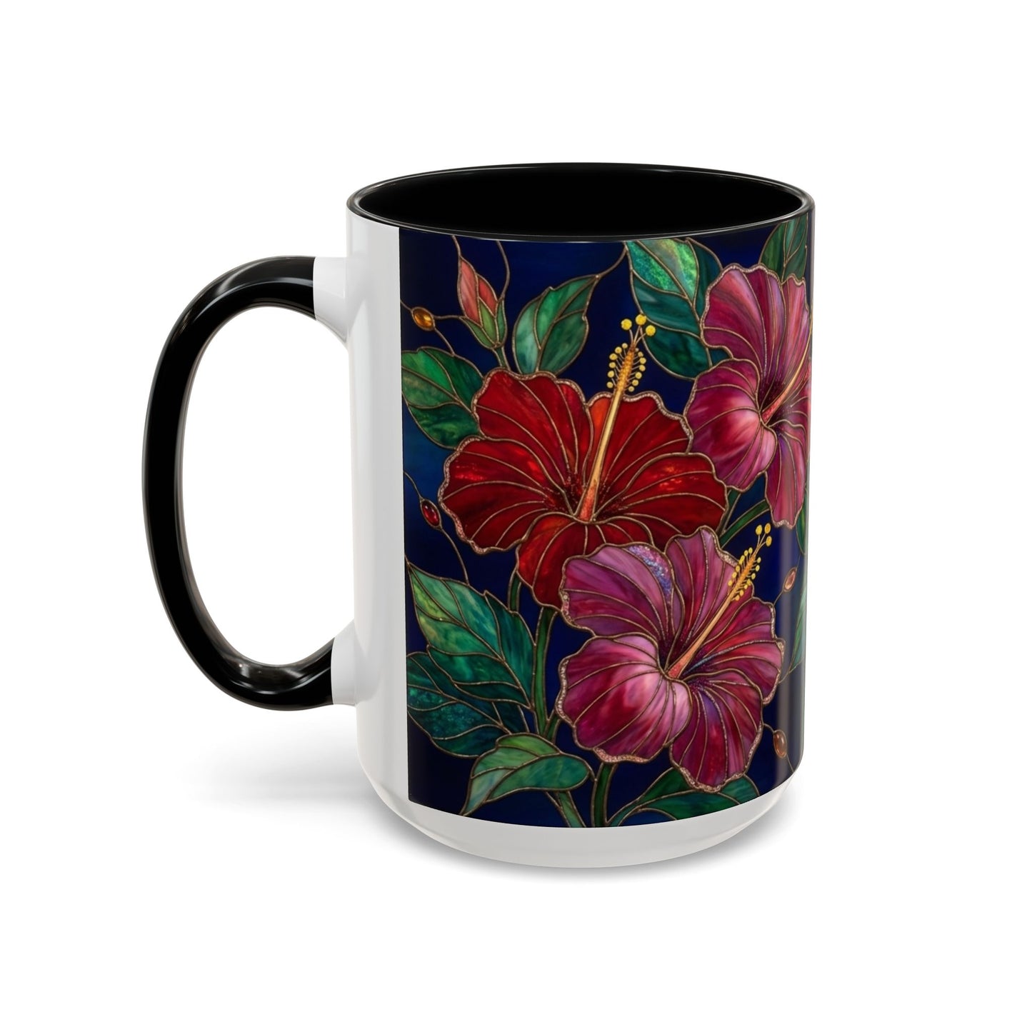 Hibiscus Bloom Accent Coffee Mug — Stained Glass Design  11/15oz - 14569