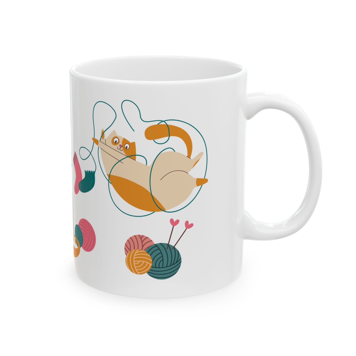 Cats Playing With Knitting Yarn - Ceramic Mug, (11oz, 15oz) - 11244