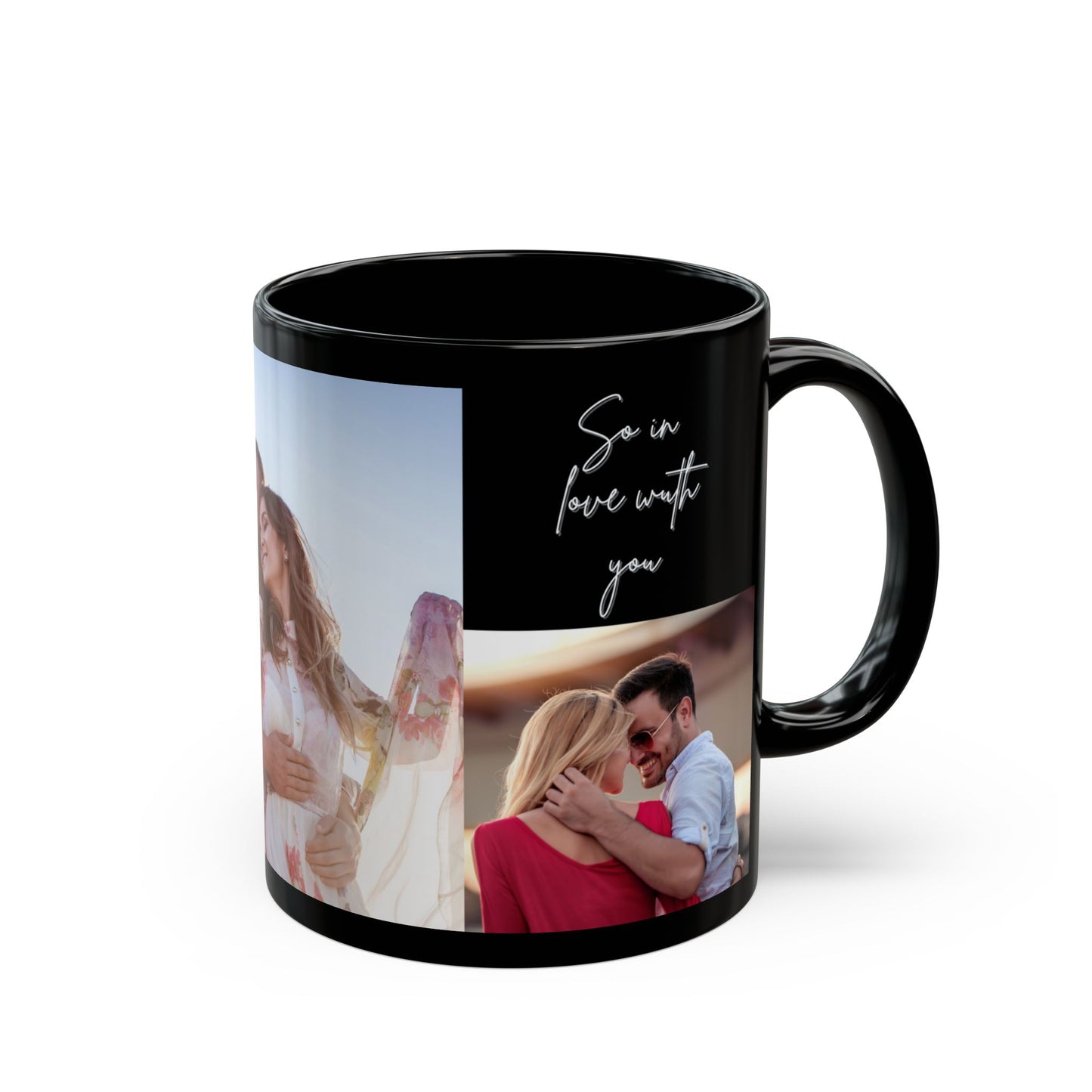 Happy Valentine's Day, Couple's Photos, Customizable - Black Mug (11oz, 15oz) - 11004