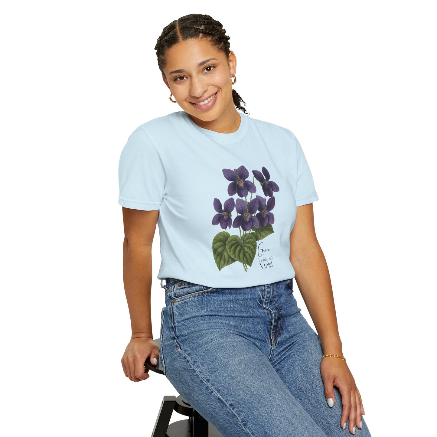 February Birth Flower Violet T-Shirt – Heavyweight Garment-Dyed Tee - 14694