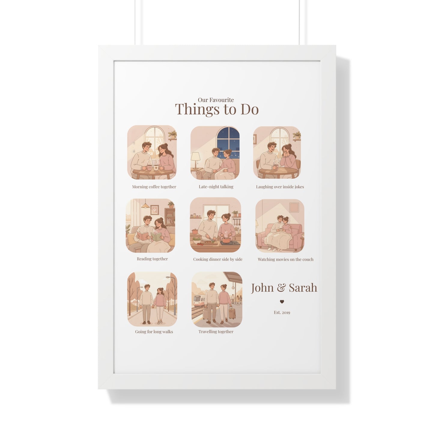 Framed Poster – “Our Favourite Things to Do” Personalized Couple Print | Valentine’s Gift - 14707