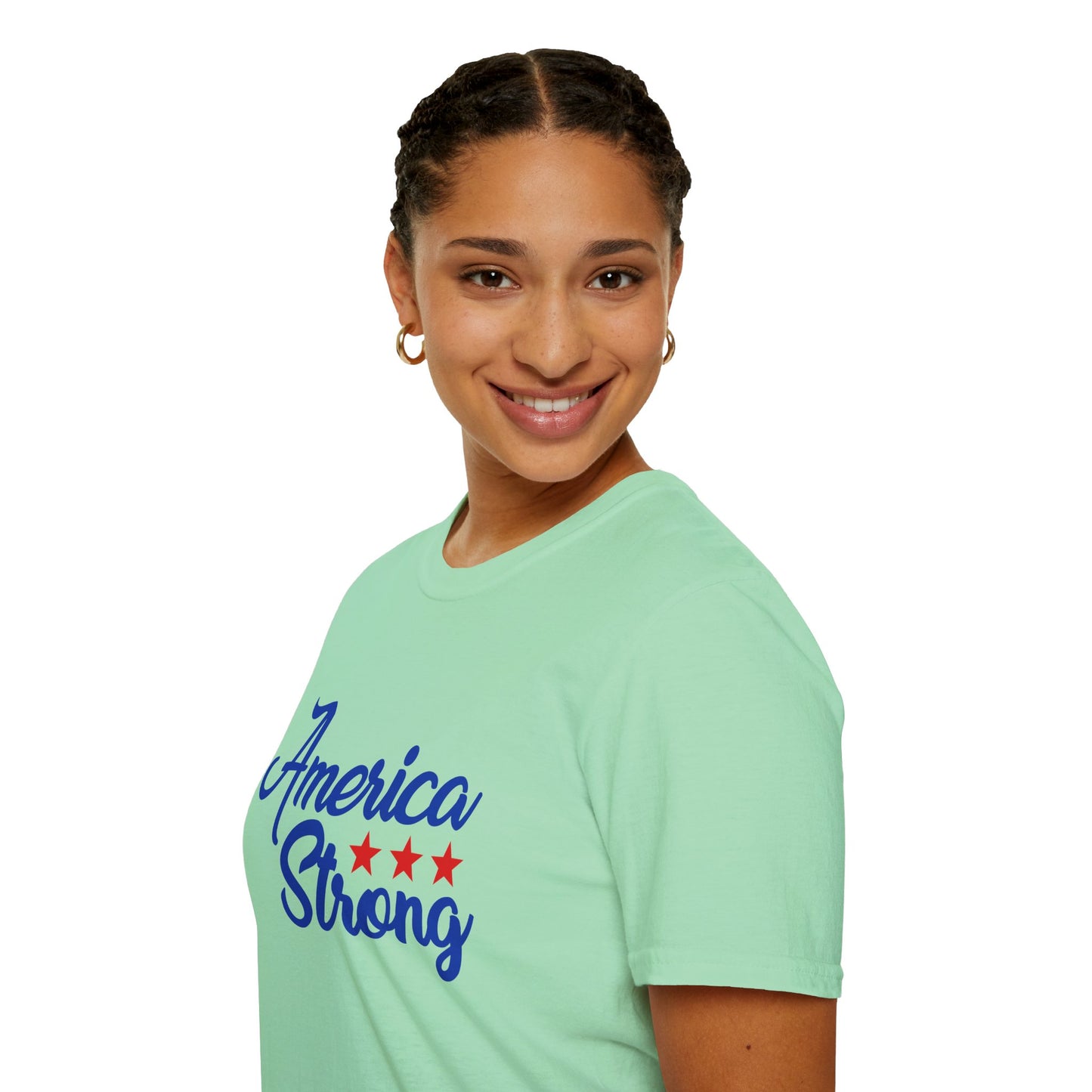 America Strong Unisex Softstyle T-Shirt - Patriotic Tee for BBQs, Memorial Day, 4th of July, Gift for Him/Her, Casual Wear - 13694