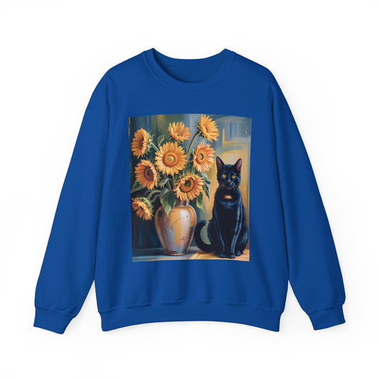 Van Gogh Style Black Cat & Sunflowers Sweatshirt – Art Lover Cozy Crewneck - 14766