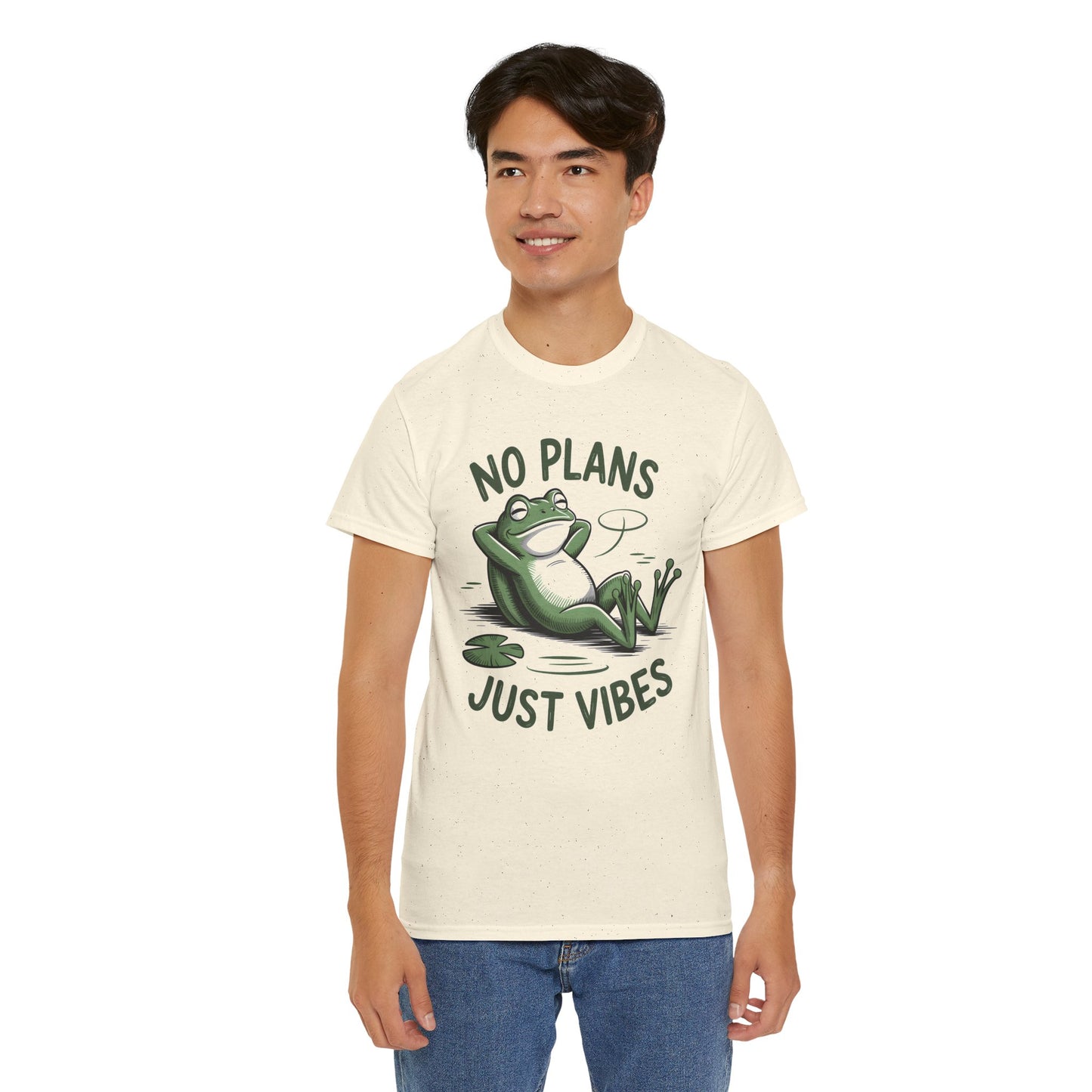 Funny Frog T-Shirt – “No Plans Just Vibes” Relaxed Graphic Tee - 14857