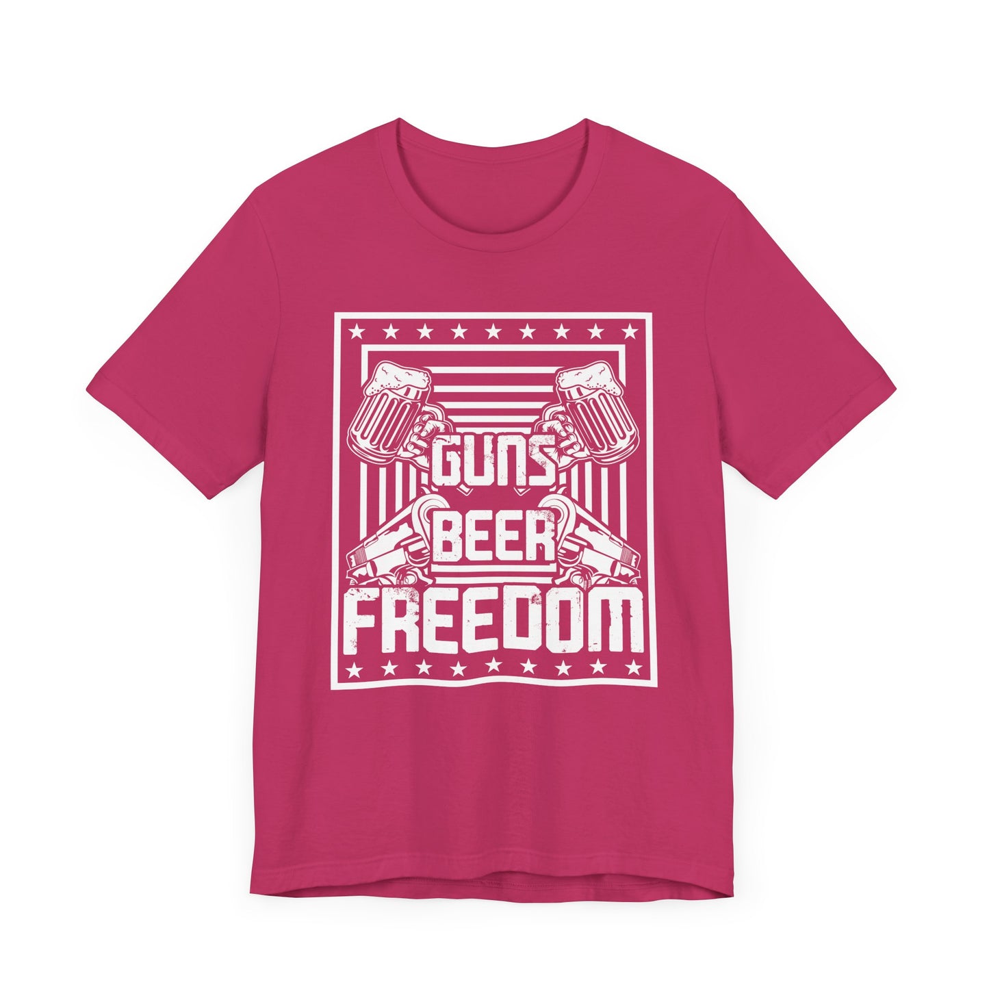 4th of July, Guns Beer Freedom Unisex Tee, Casual Shirt, Patriotic Apparel, Gift for Him, Party Tee, Everyday Wear - 13598