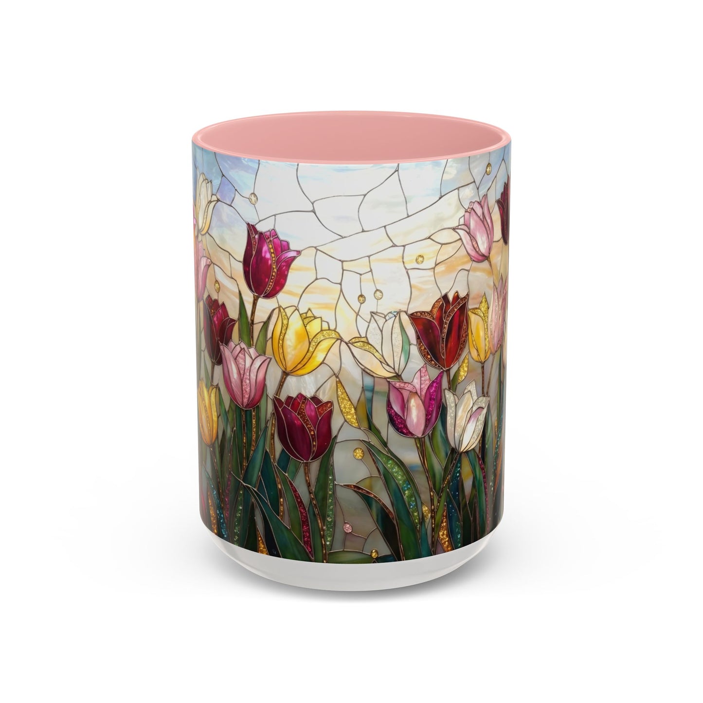 Tulip Stained Glass Accent Coffee Mug — Floral Spring Tea & Coffee Cup (11/15oz) - 14525
