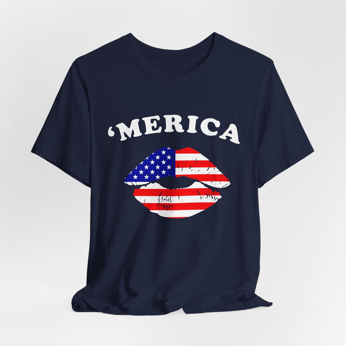 'Merica Unisex Jersey Tee, Patriotic Short Sleeve Shirt, USA Flag Design, Independence Day Apparel, Festival Wear, Summer Casual - 13519