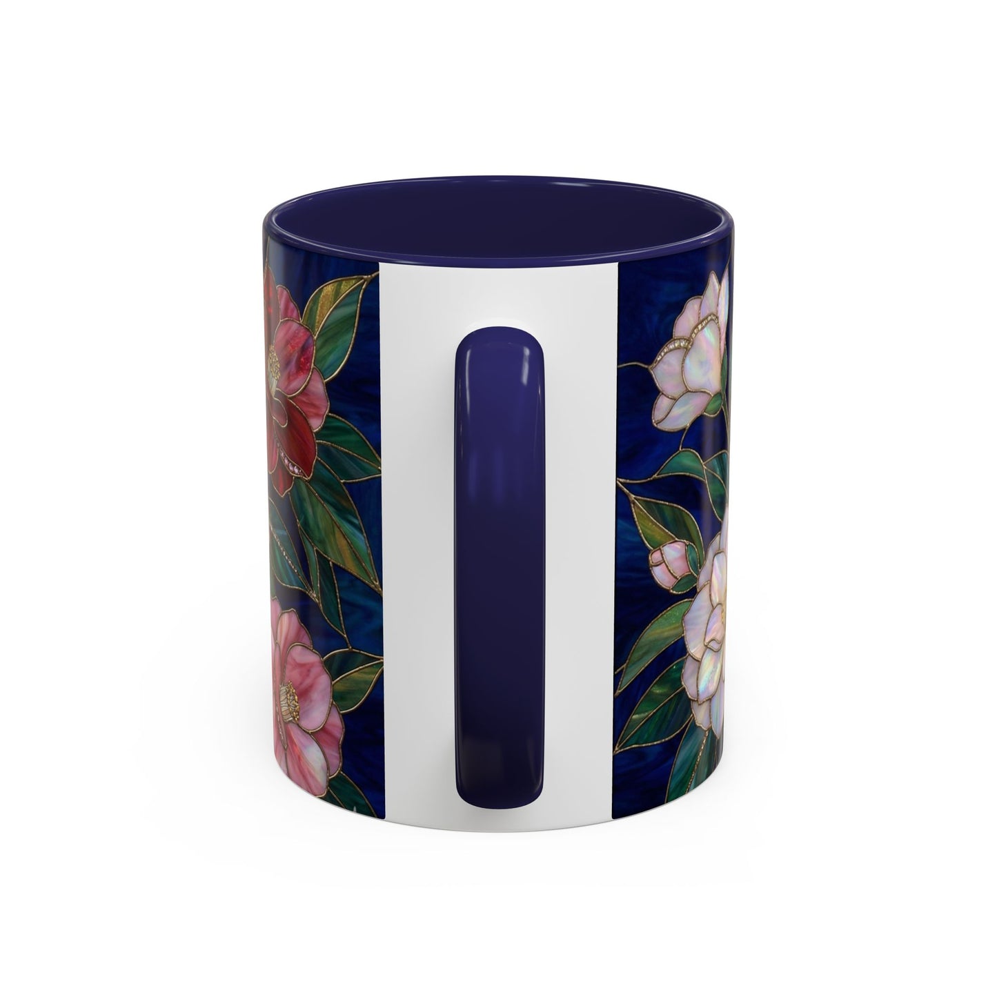 Camellia Floral Accent Coffee Mug — Stained Glass Design (11/15oz) - 14558
