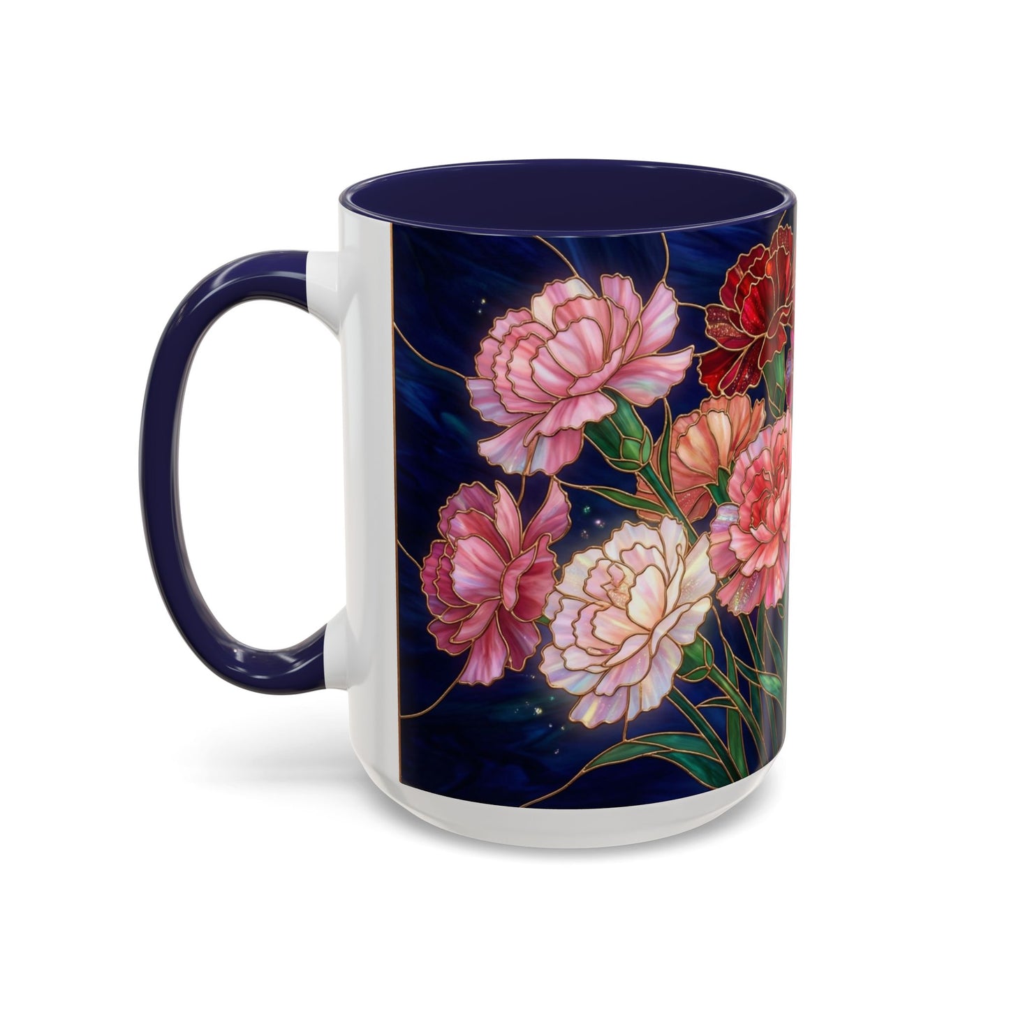 Carnation Floral  Accent Coffee Mug — Stained Glass Design (11/15oz) - 14559