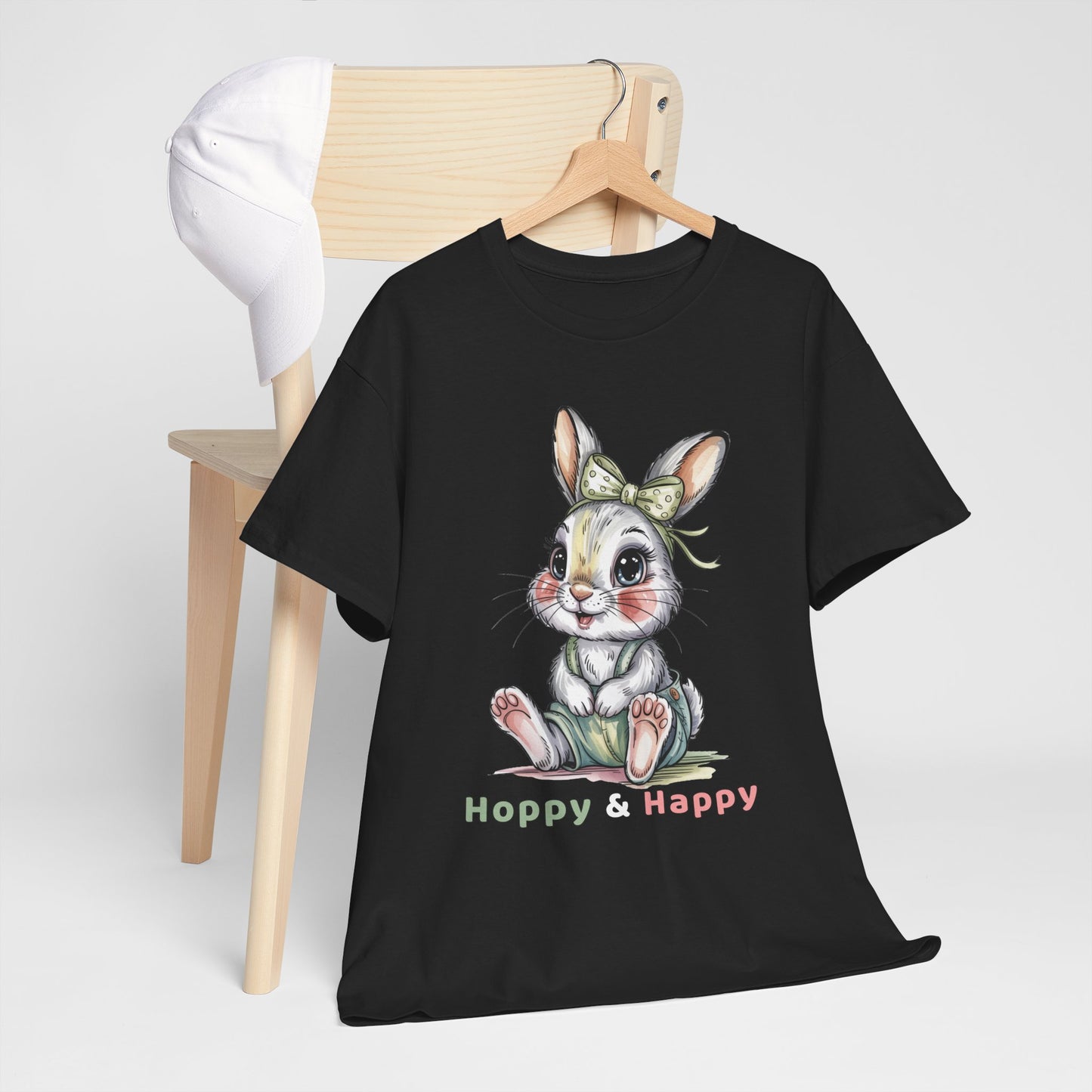Cute Bunny T-Shirt – “Hoppy & Happy” Easter Rabbit Tee Gift for Kids & Adults - 14848