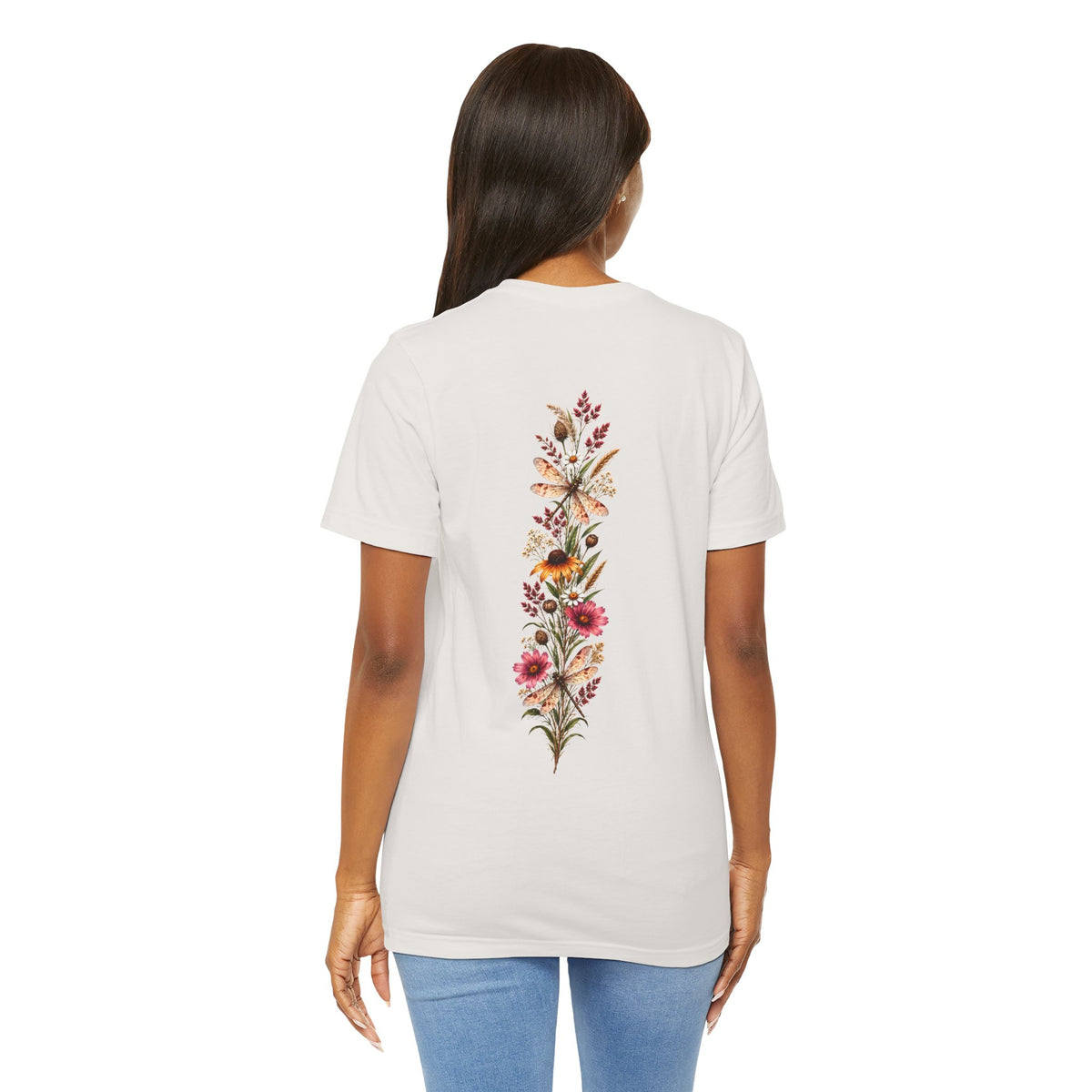 Vintage Wildflower & Dragonfly T-Shirt, Botanical Front & Back Tee - 14549