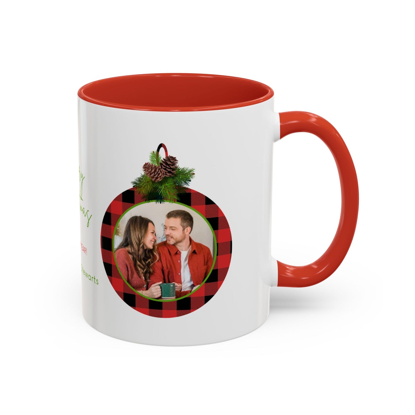 Merry Christmas & Happy New Year, Family Photo, Customizable - Accent Coffee Mug (11, 15oz) - 10918