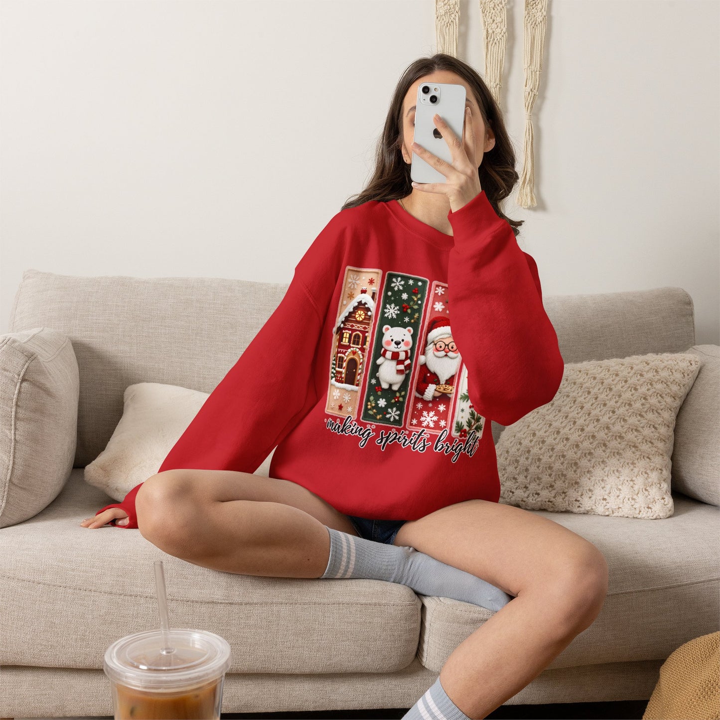 Making Spirits Bright Christmas Crewneck Sweatshirt, Holiday Graphic Sweater - 14932