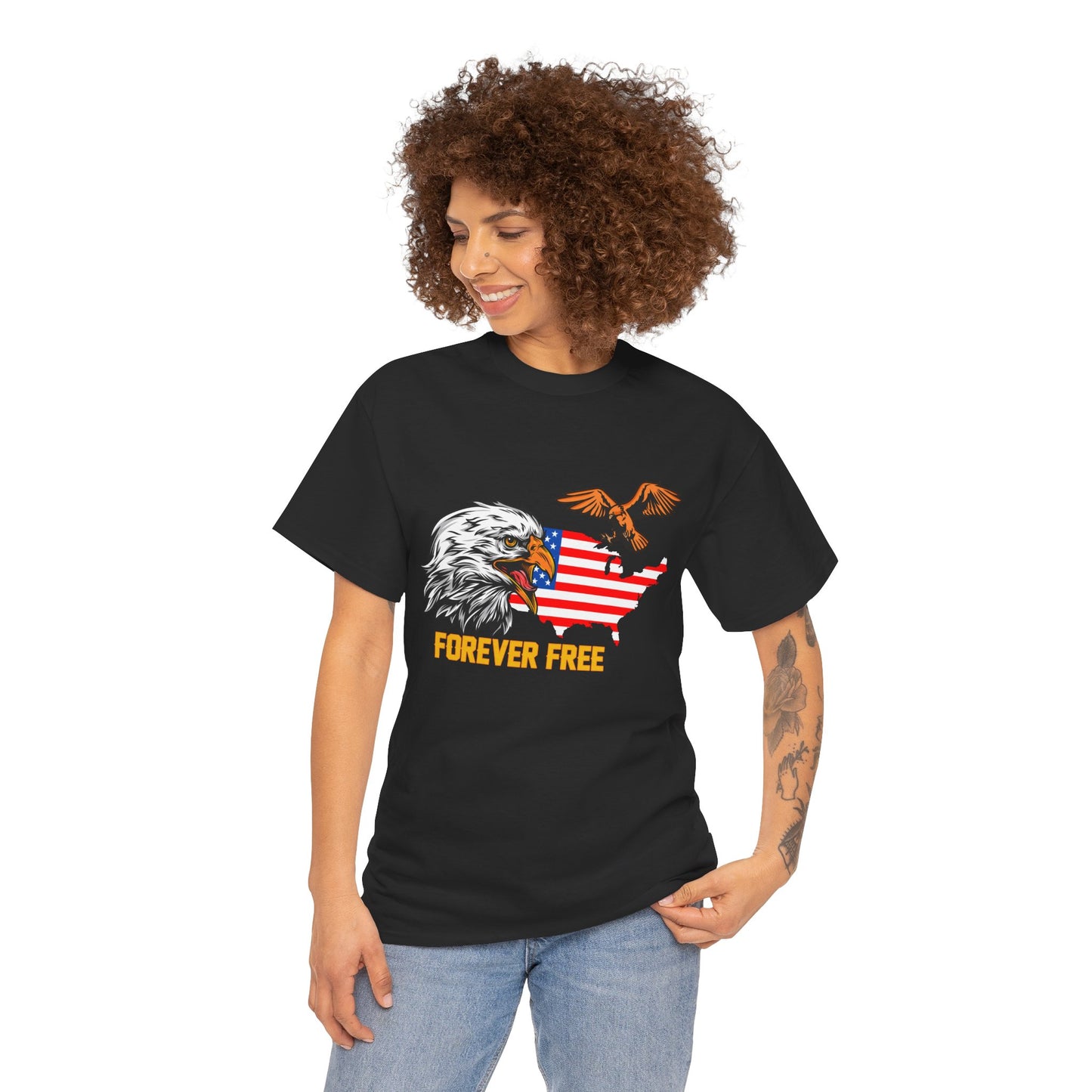 Unisex Heavy Cotton Tee with "Forever Free" Design - Perfect for Patriotic Events, July 4th Celebrations, Gifts, Summer Wear, Casual Outfits - 13692