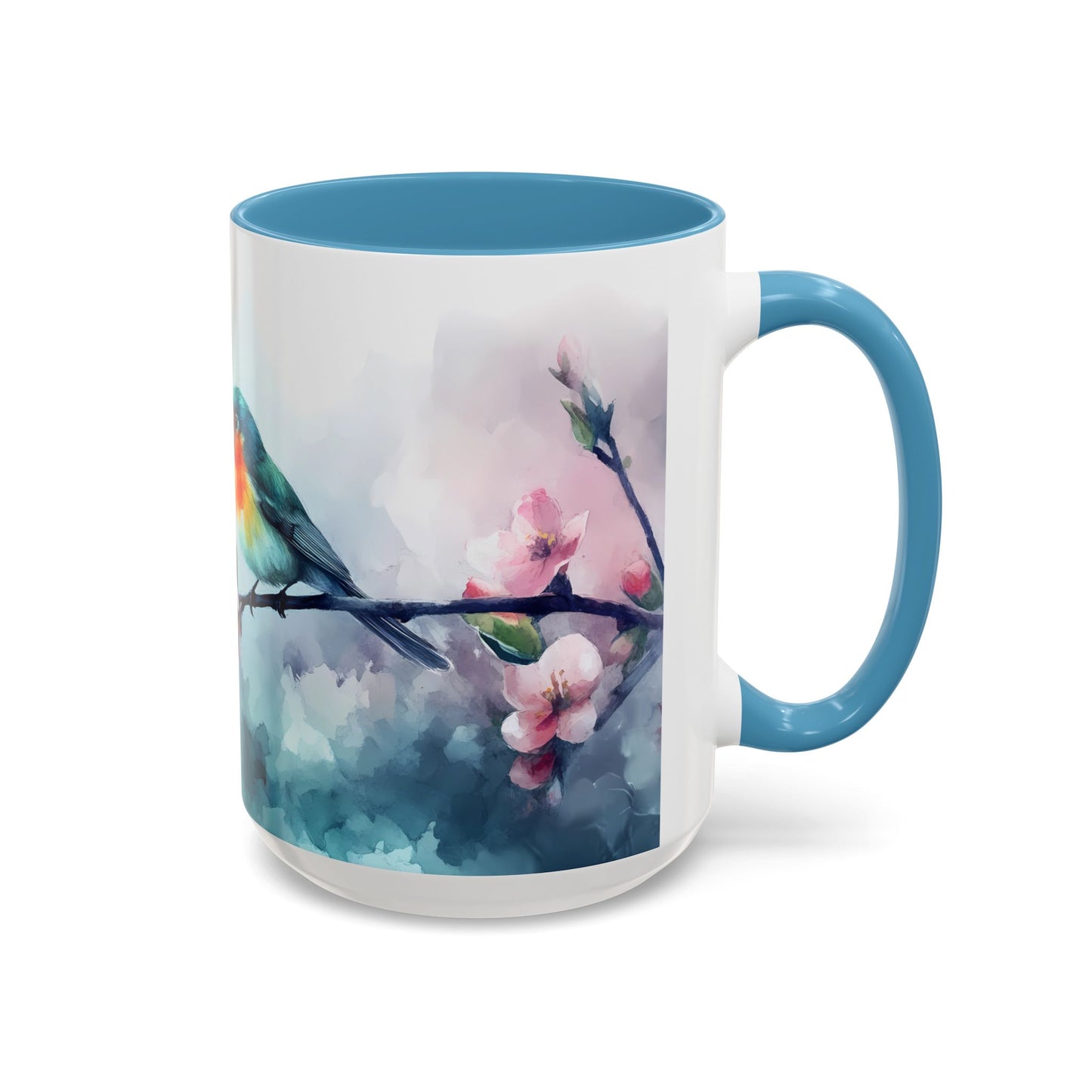 Whimsical Bird & Blossom Accent Coffee Mug - Perfect for Nature Lovers - 11886