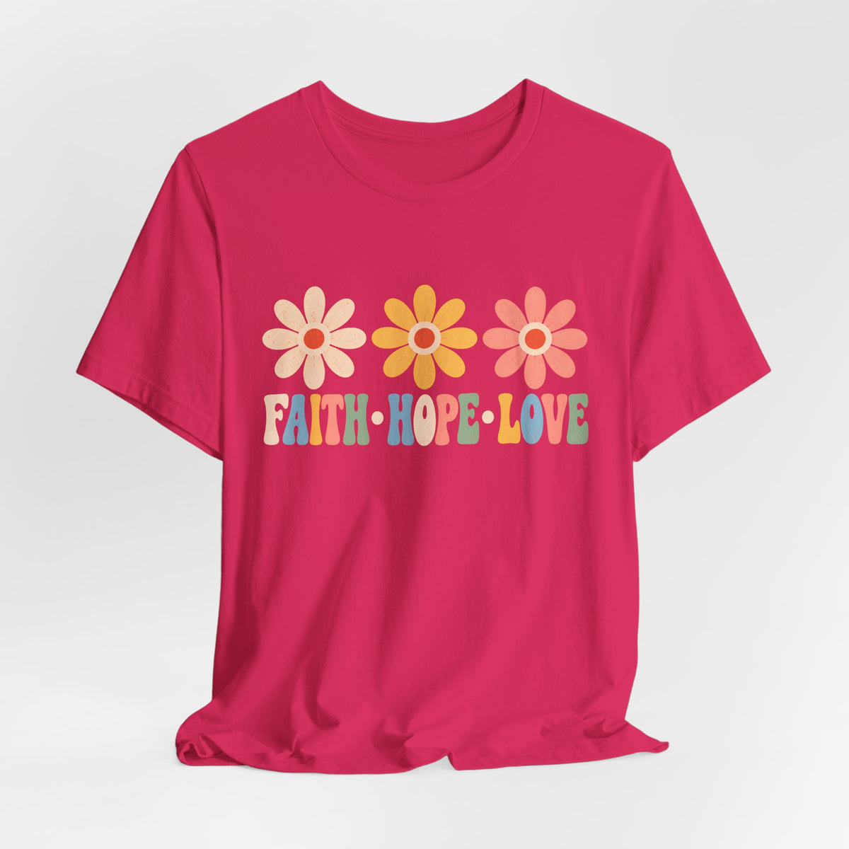 Faith Hope Love Floral T-Shirt, Retro Flower Graphic Tee - 14978