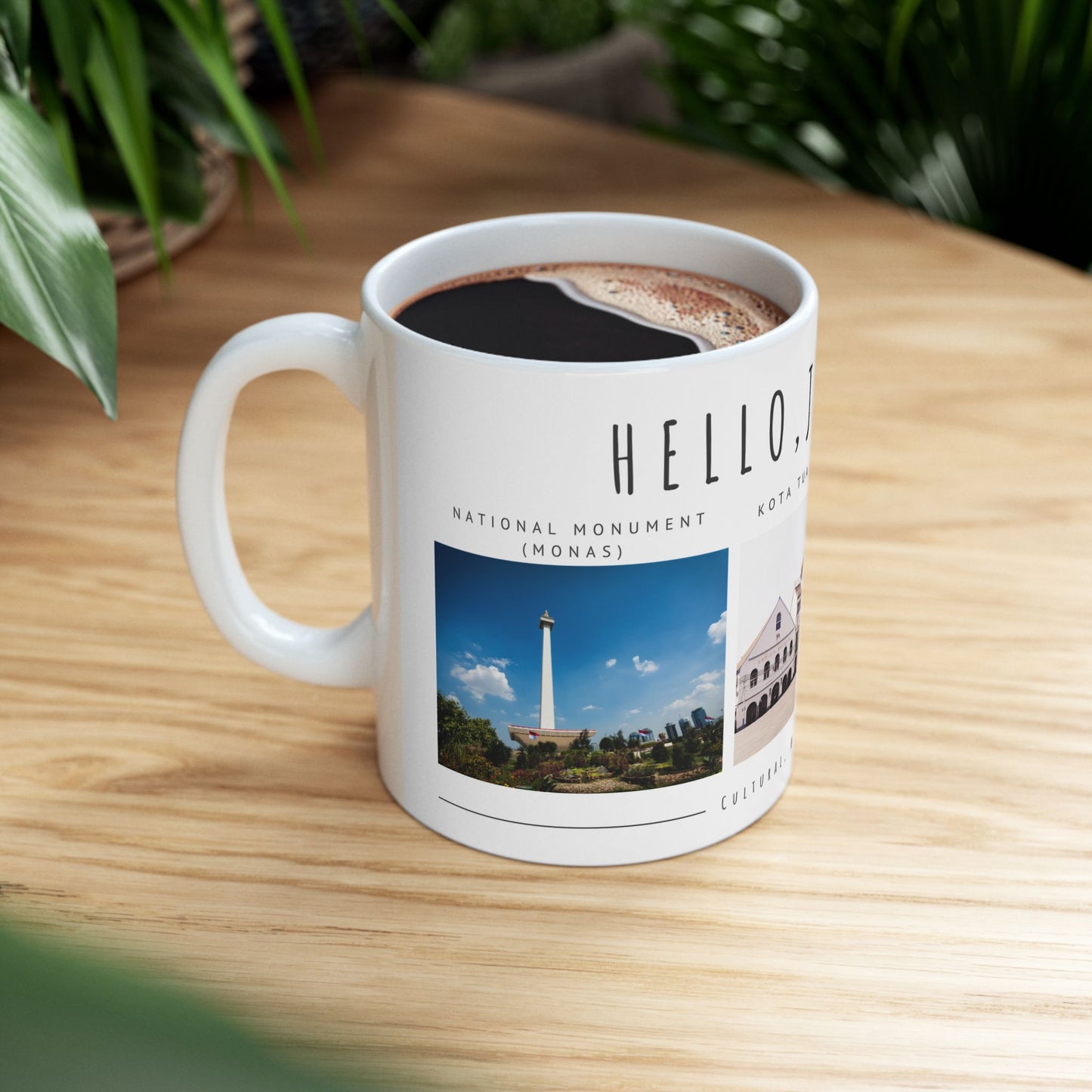 Hello Jakarta Ceramic Mug - 11oz & 15oz, Perfect for Travel Lovers & Home Decor - 12022