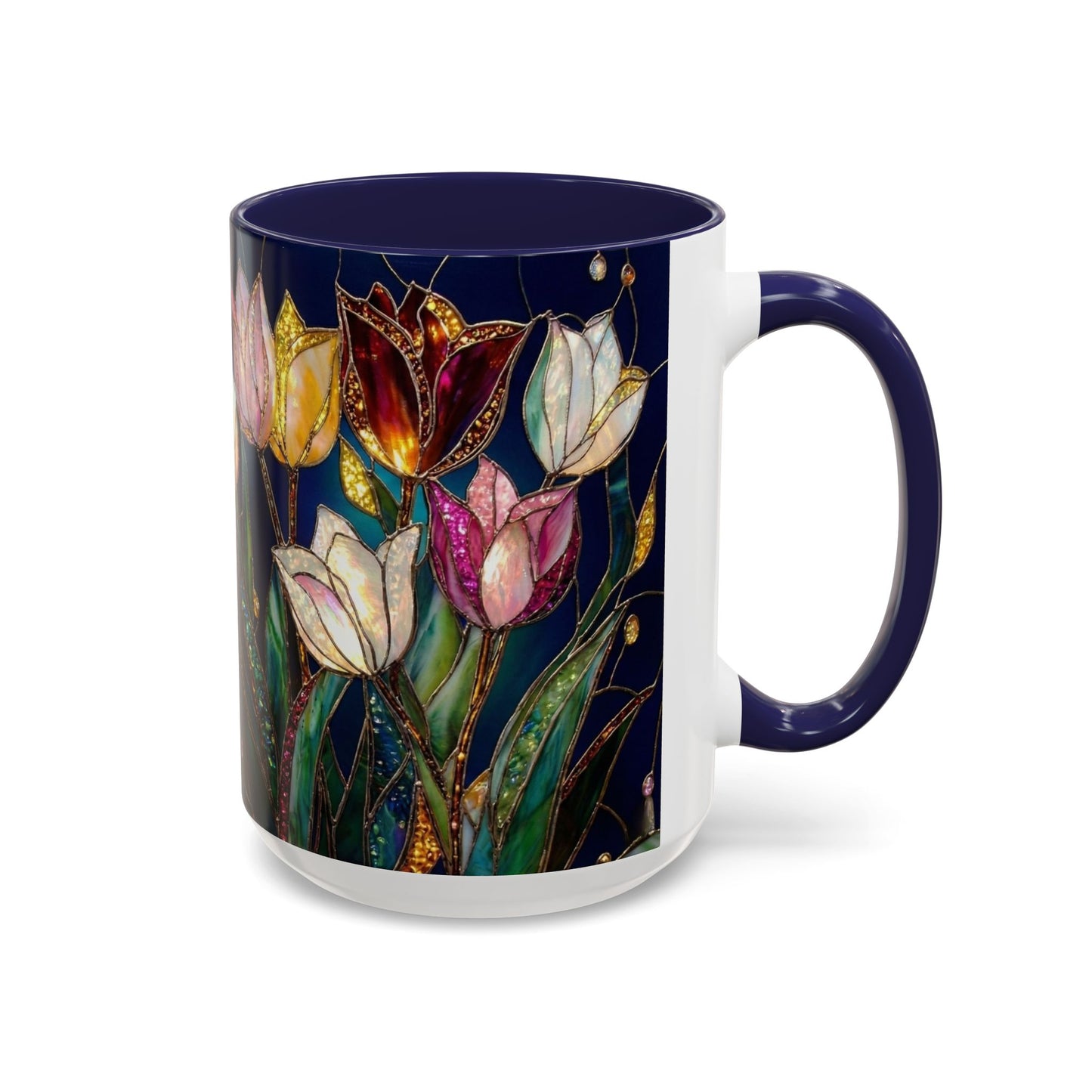 Tulip Floral Art Accent Coffee Mug — Stained Glass Design (11/15oz) - 14592