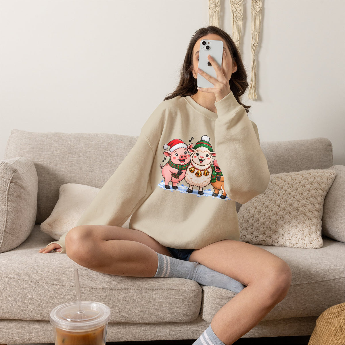 Christmas Farm Animal Friends Sweatshirt, Cute Holiday Crewneck - 14560