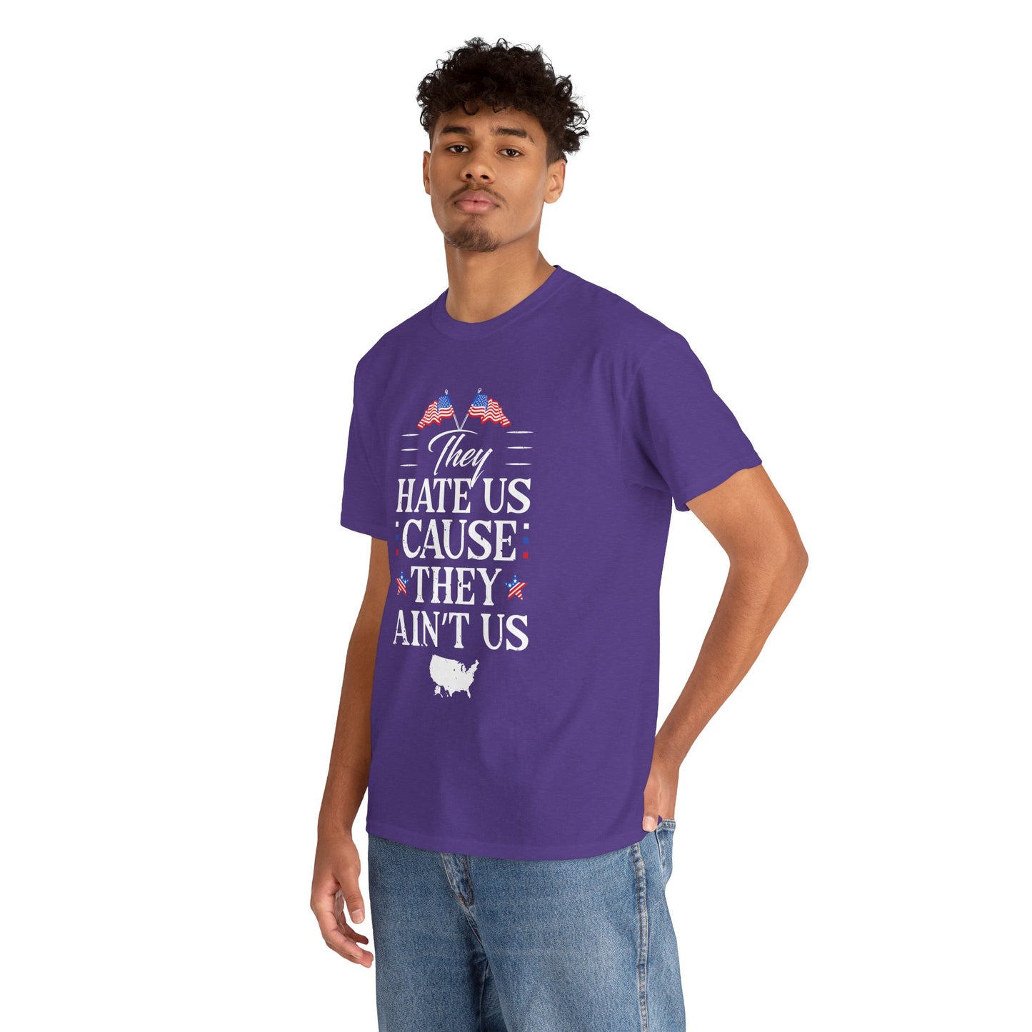 Patriotic Unisex Heavy Cotton Tee - 'They Hate Us Cause They Ain't Us' - Gift for Freedom Lovers, Casual Wear, Independence Day - 13651