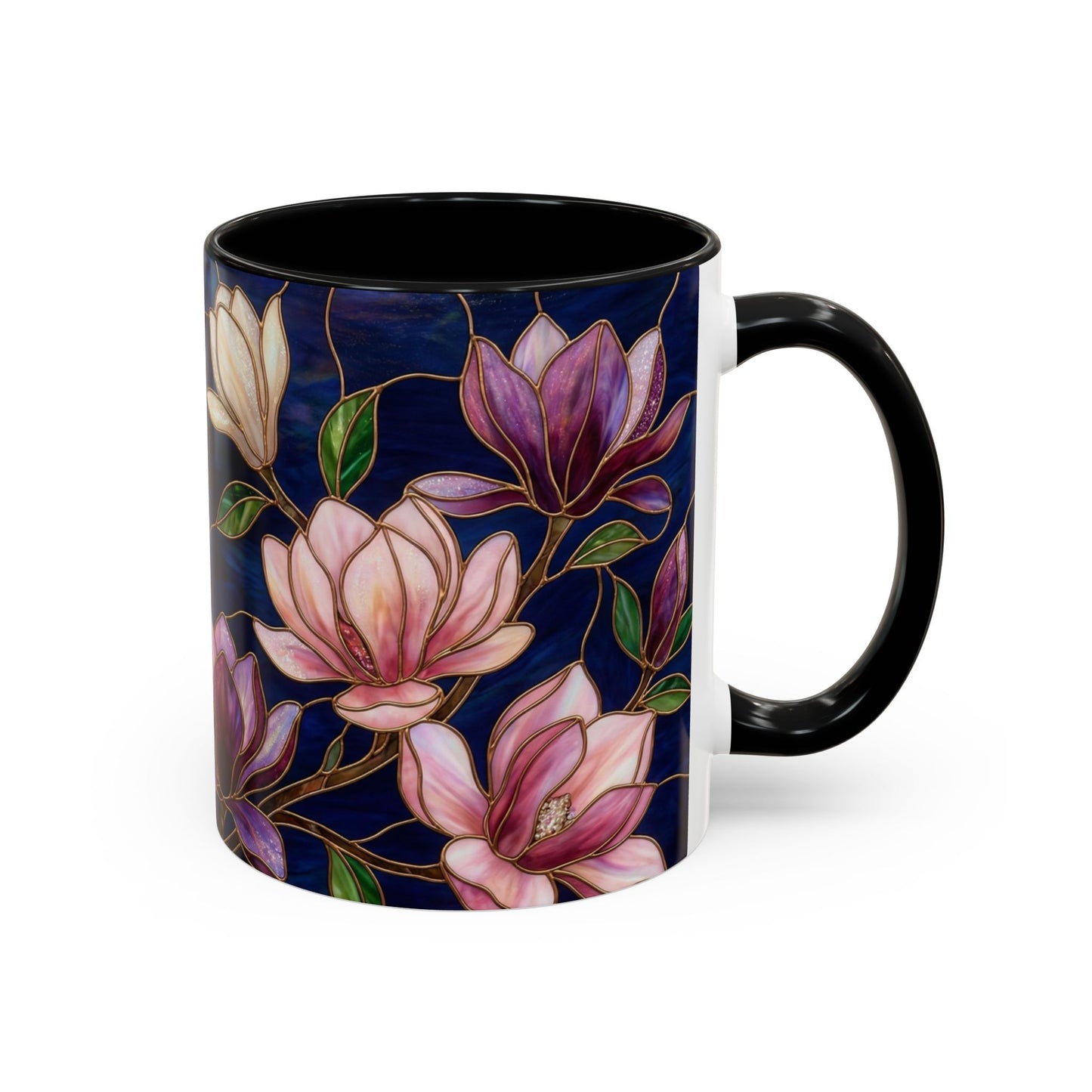 Magnolia Floral Accent Coffee Mug — Stained Glass Design (11/15 oz) - 14577