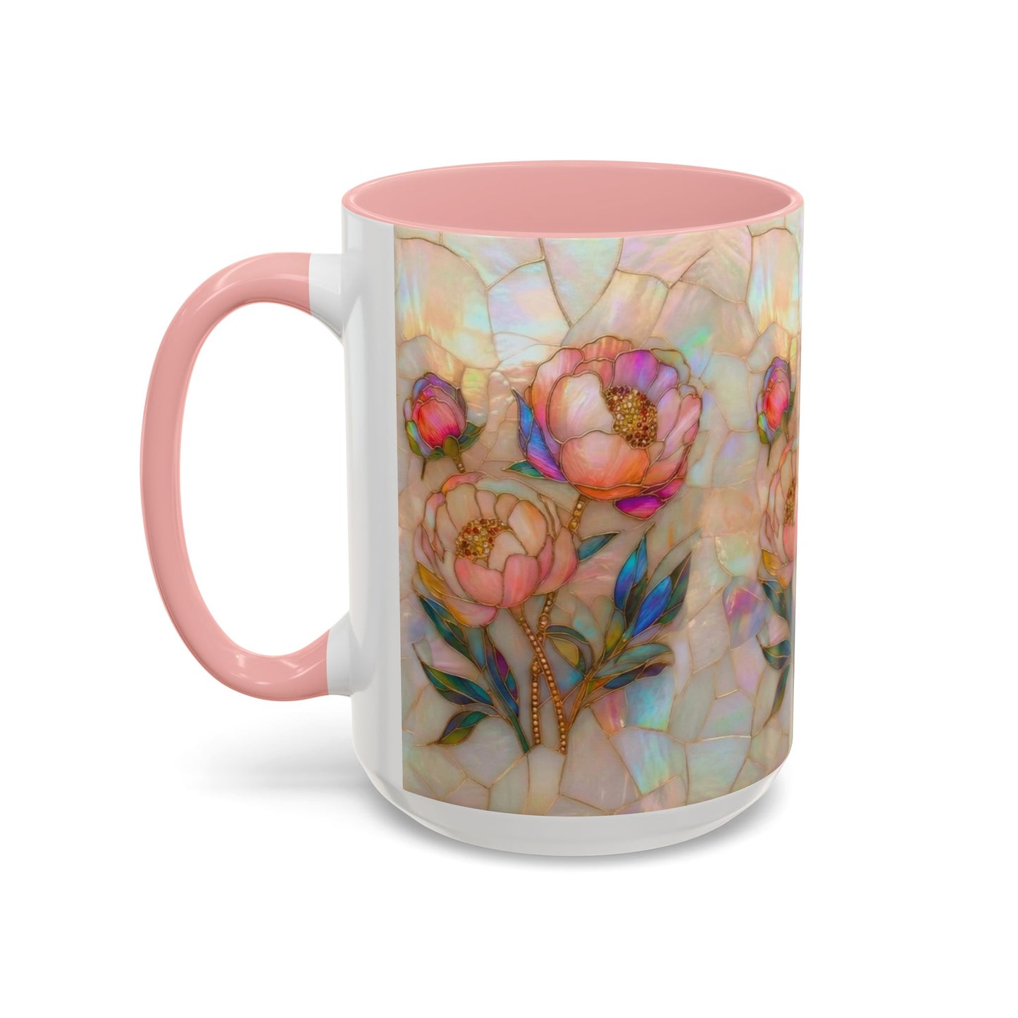 Peony Stained Glass Accent Coffee Mug – Floral Art 11/15oz - 14519