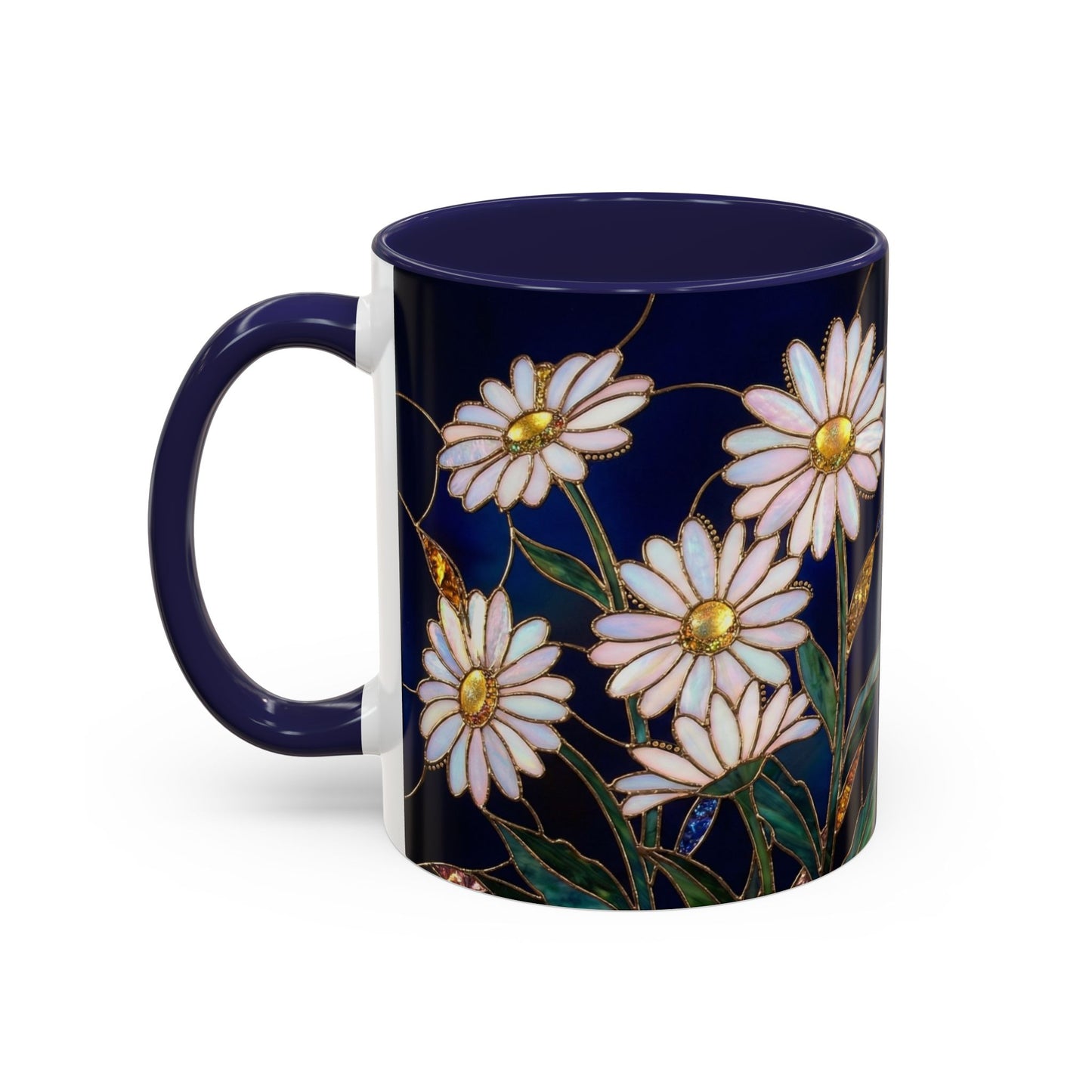Daisy Floral Accent Coffee Mug — Stained Glass Design (11/15oz) - 14563