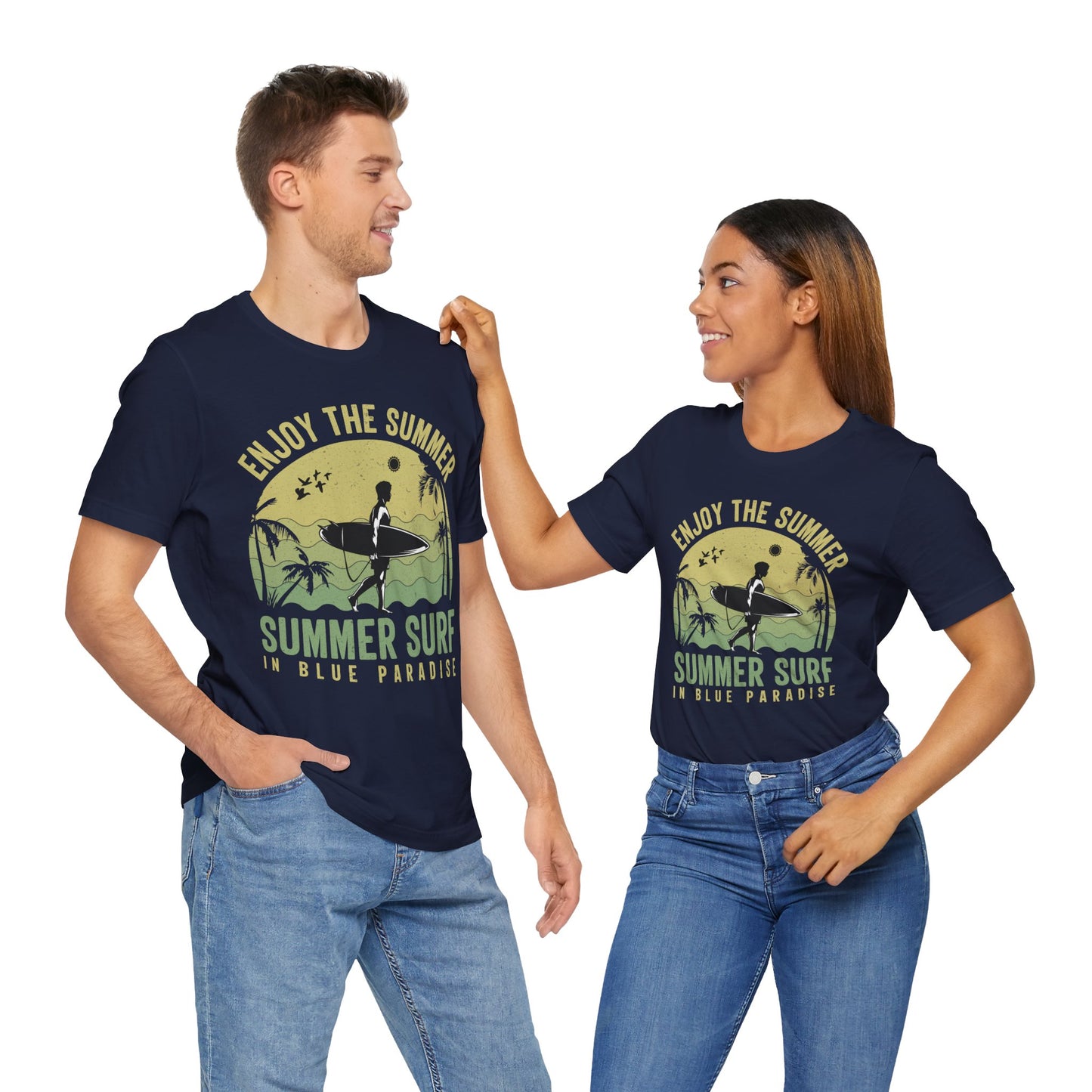 Enjoy The Summer, Summer Surf In Blue Paradise - Unisex Jersey Short Sleeve Tee - 13246