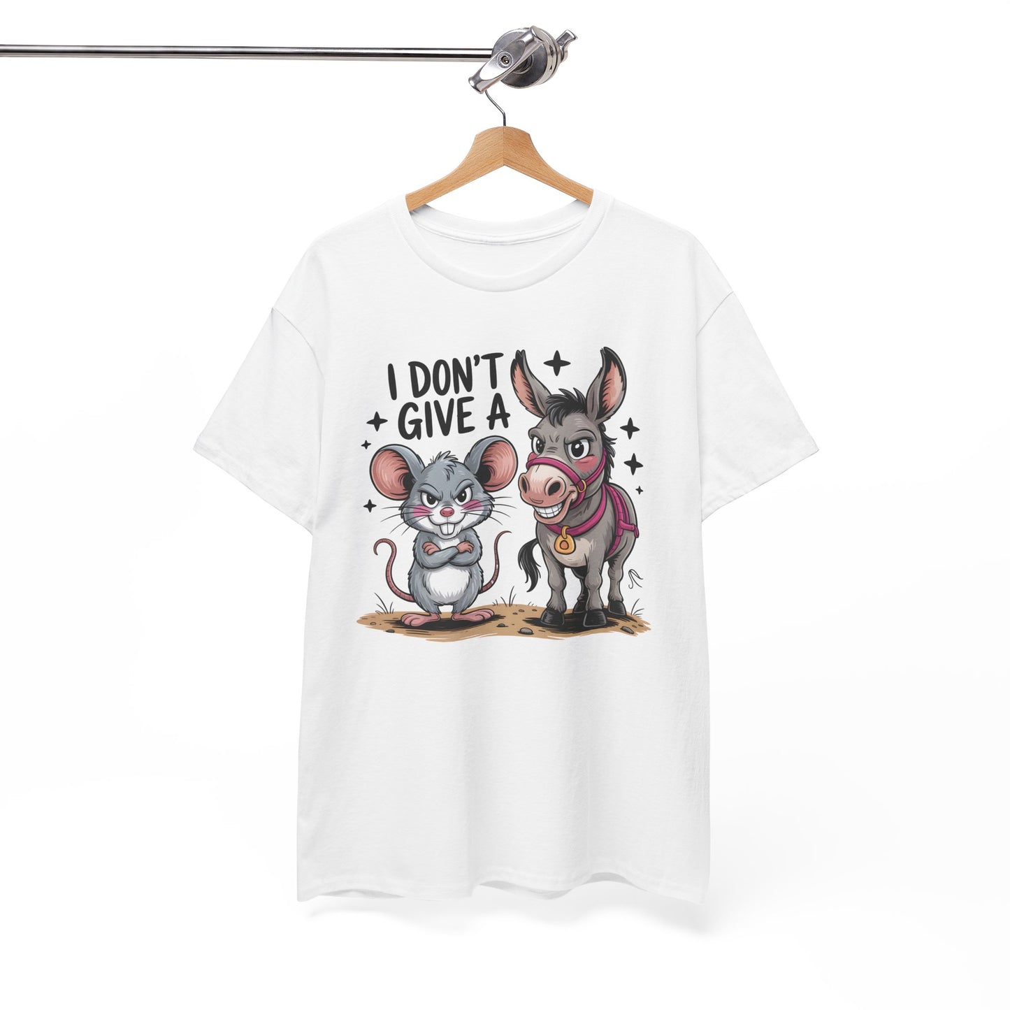 Funny Animal T-Shirt – “I Don’t Give a…” Mouse & Donkey Sarcastic Humor Tee Gift - 14856