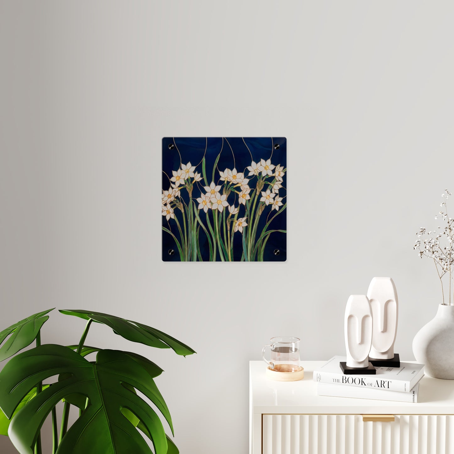 Whitepaper Narcissus Acrylic Wall Art Panel — (Floral Modern Decorative Plaque) - 14598