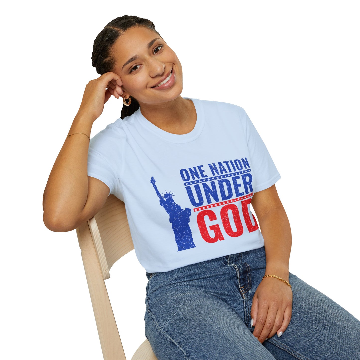 One Nation Under God, Patriotic Softstyle T-Shirt - Independence Day Tee, Fourth of July Shirt, Unisex Comfort Wear, Gift for Veterans - 13494