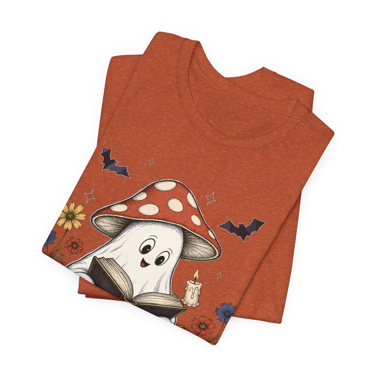 Spooky Stories Ghost T-Shirt, Cute Mushroom Ghost Reading Shirt for Halloween - 14970