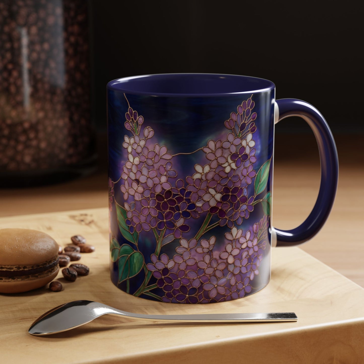 Lilac Blossoms Accent Coffee Mug — Stained Glass Design (11/15 oz) - 14574