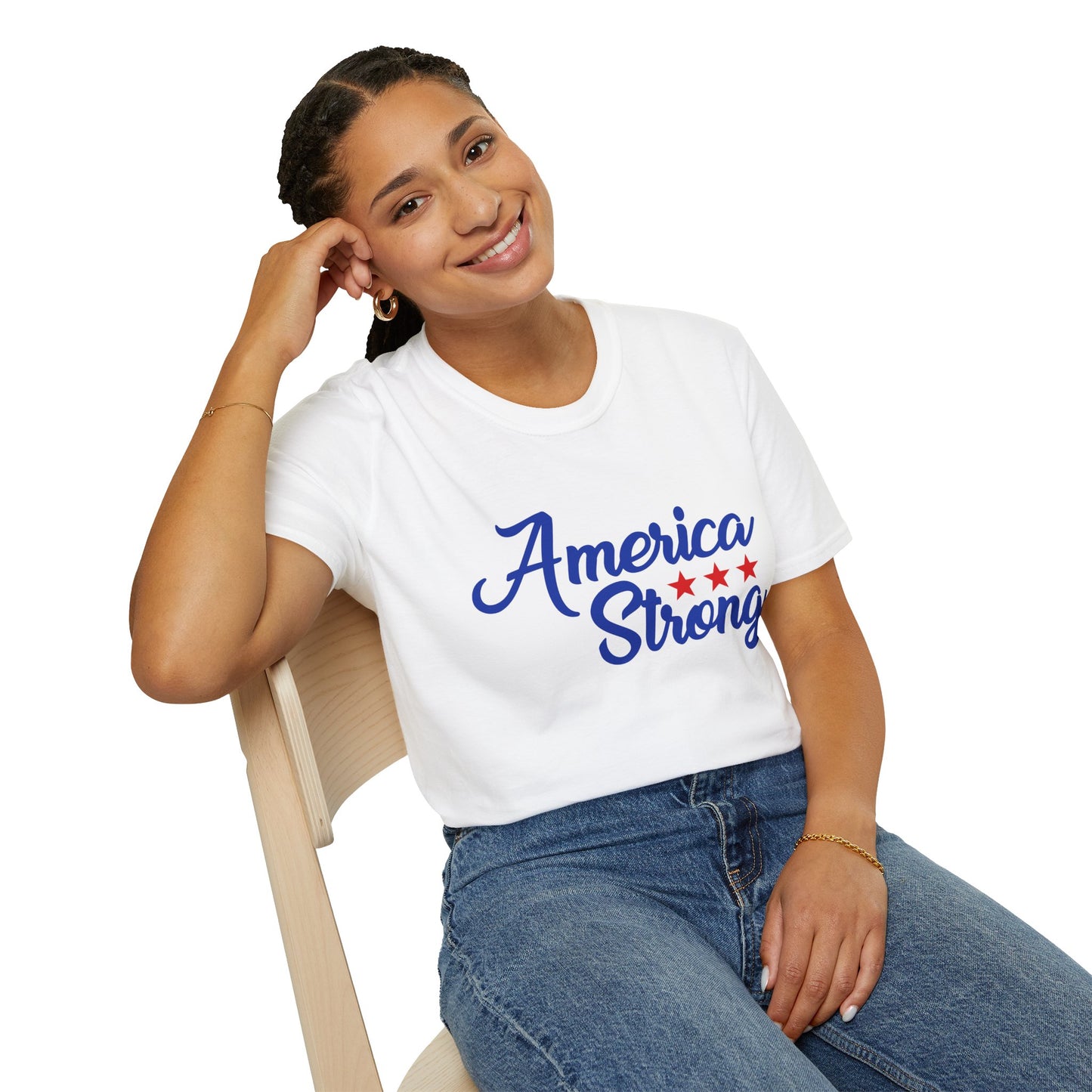 America Strong Unisex Softstyle T-Shirt - Patriotic Tee for BBQs, Memorial Day, 4th of July, Gift for Him/Her, Casual Wear - 13694