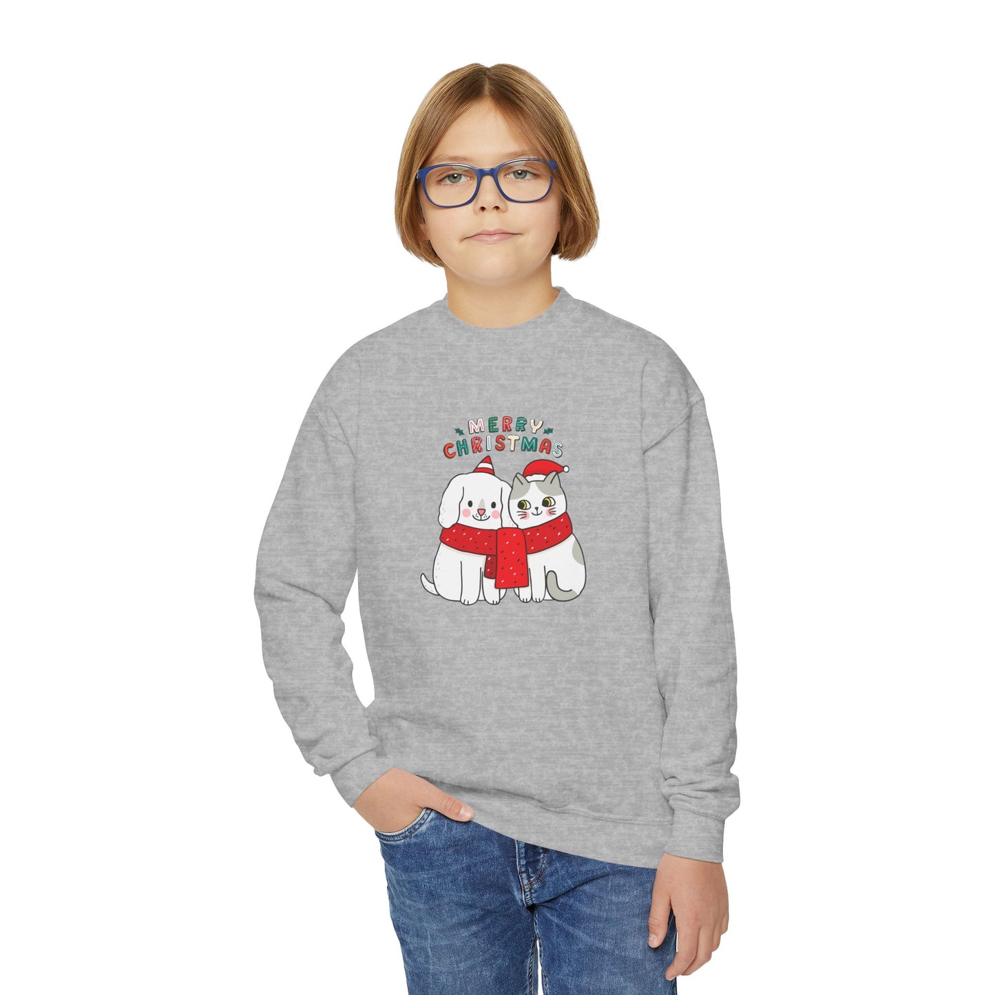 Two Cats, Merry Christmas - Youth Crewneck Sweatshirt - 10272